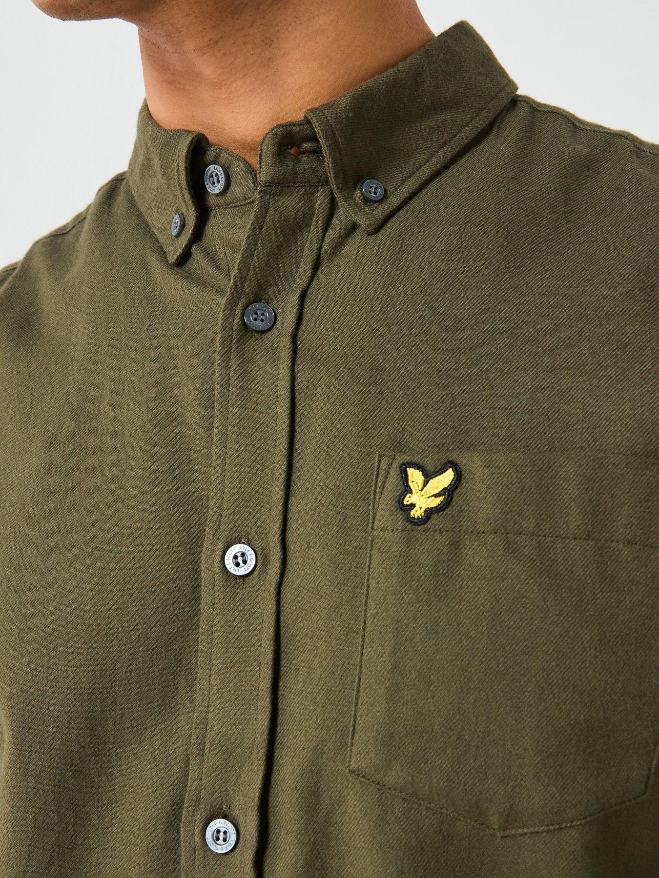  image of lyle-scott-plain-flannel-shirt-dark-green