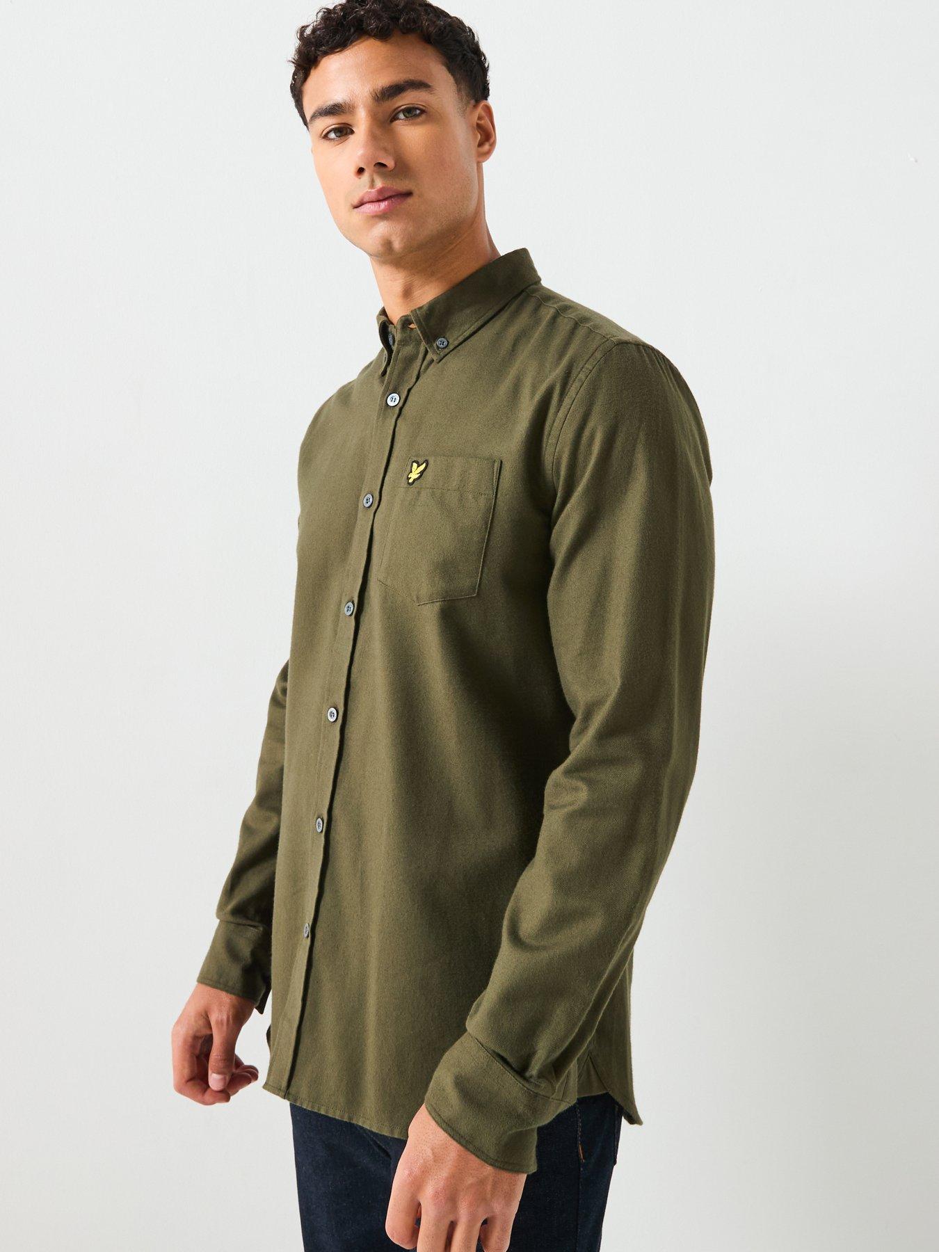  image of lyle-scott-plain-flannel-shirt-dark-green