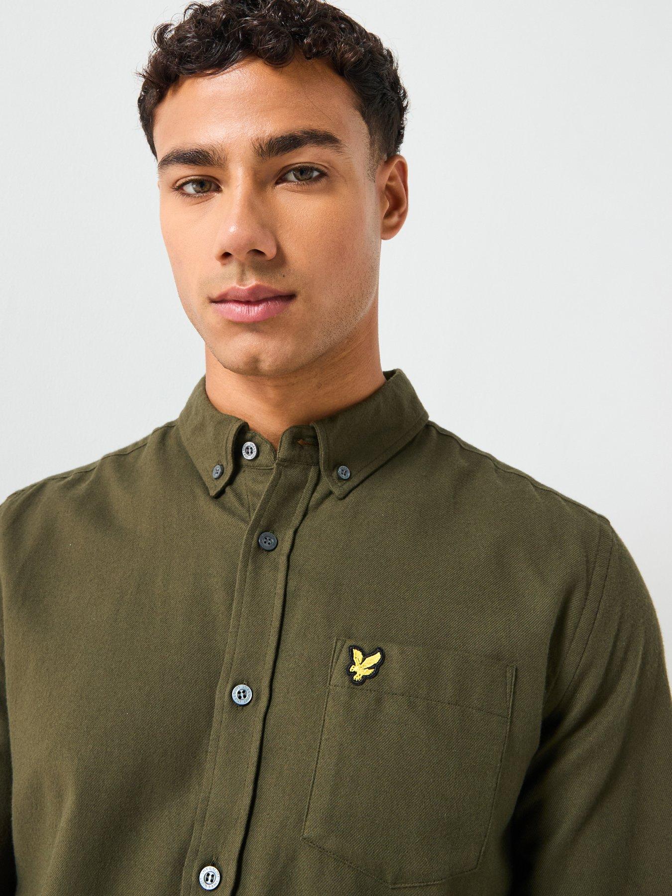  image of lyle-scott-plain-flannel-shirt-dark-green