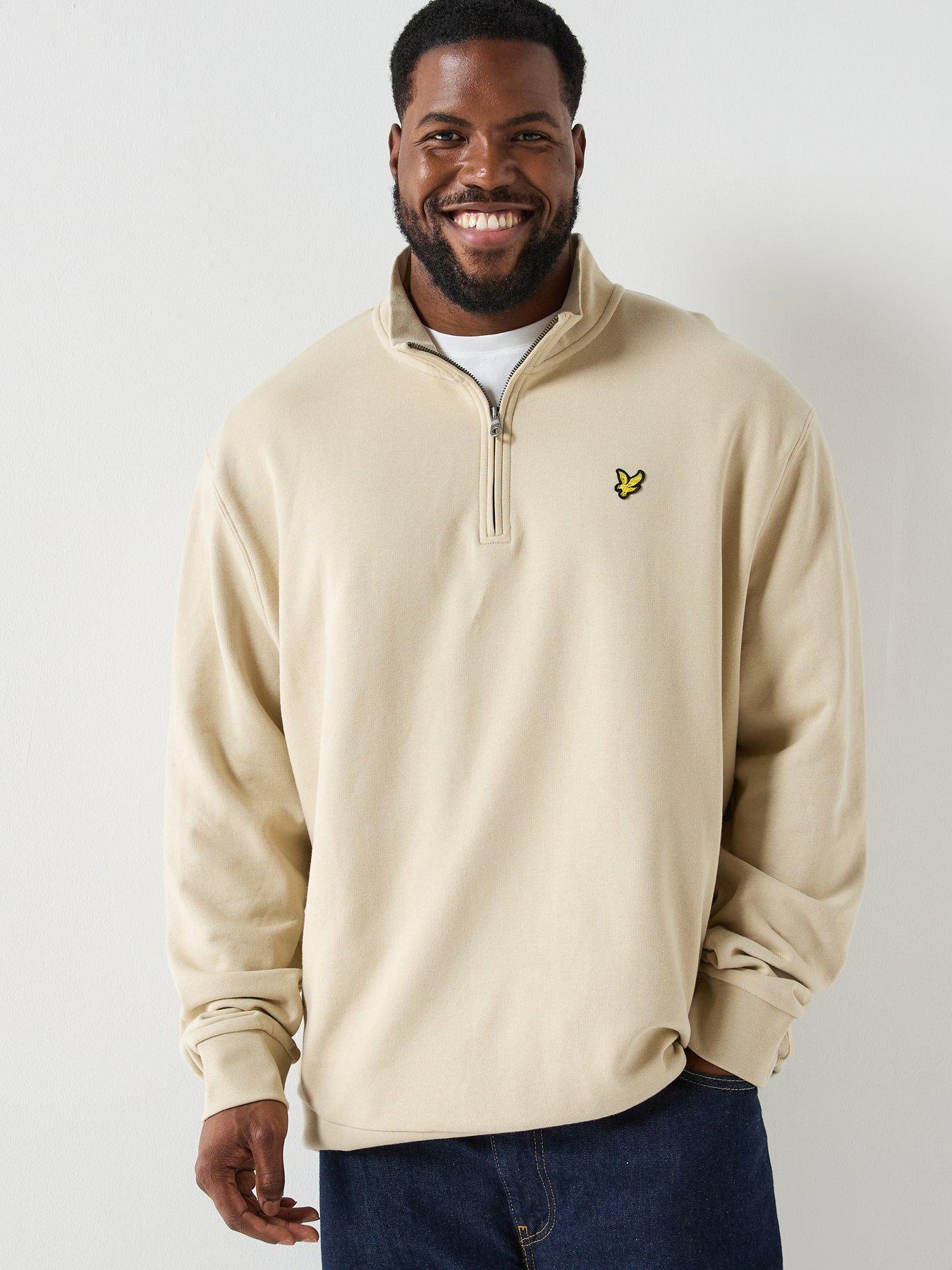 front image of lyle-scott-big-and-tall-loopback-quarter-zip-sweatshirt-cream