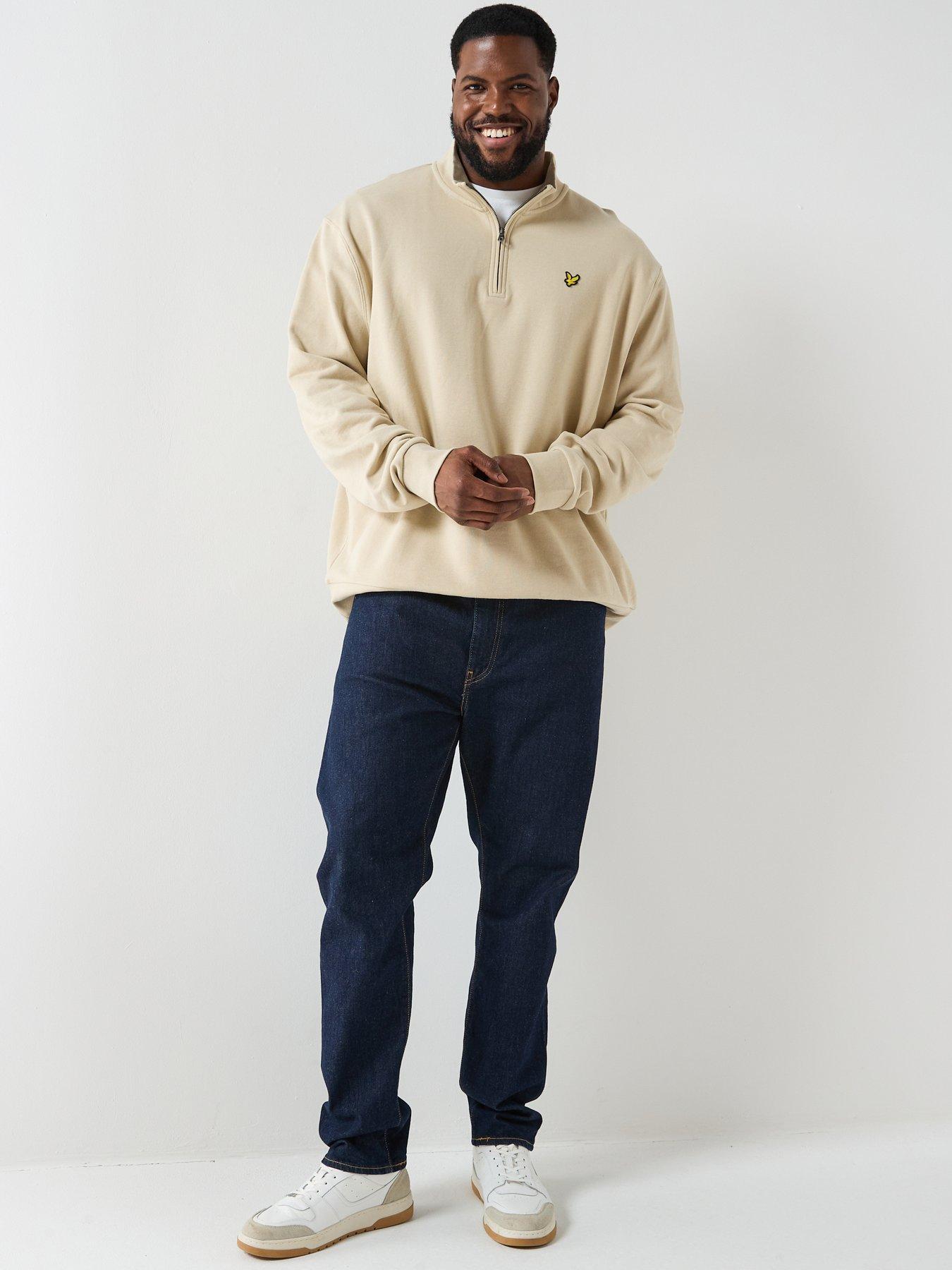  image of lyle-scott-big-and-tall-loopback-quarter-zip-sweatshirt-cream
