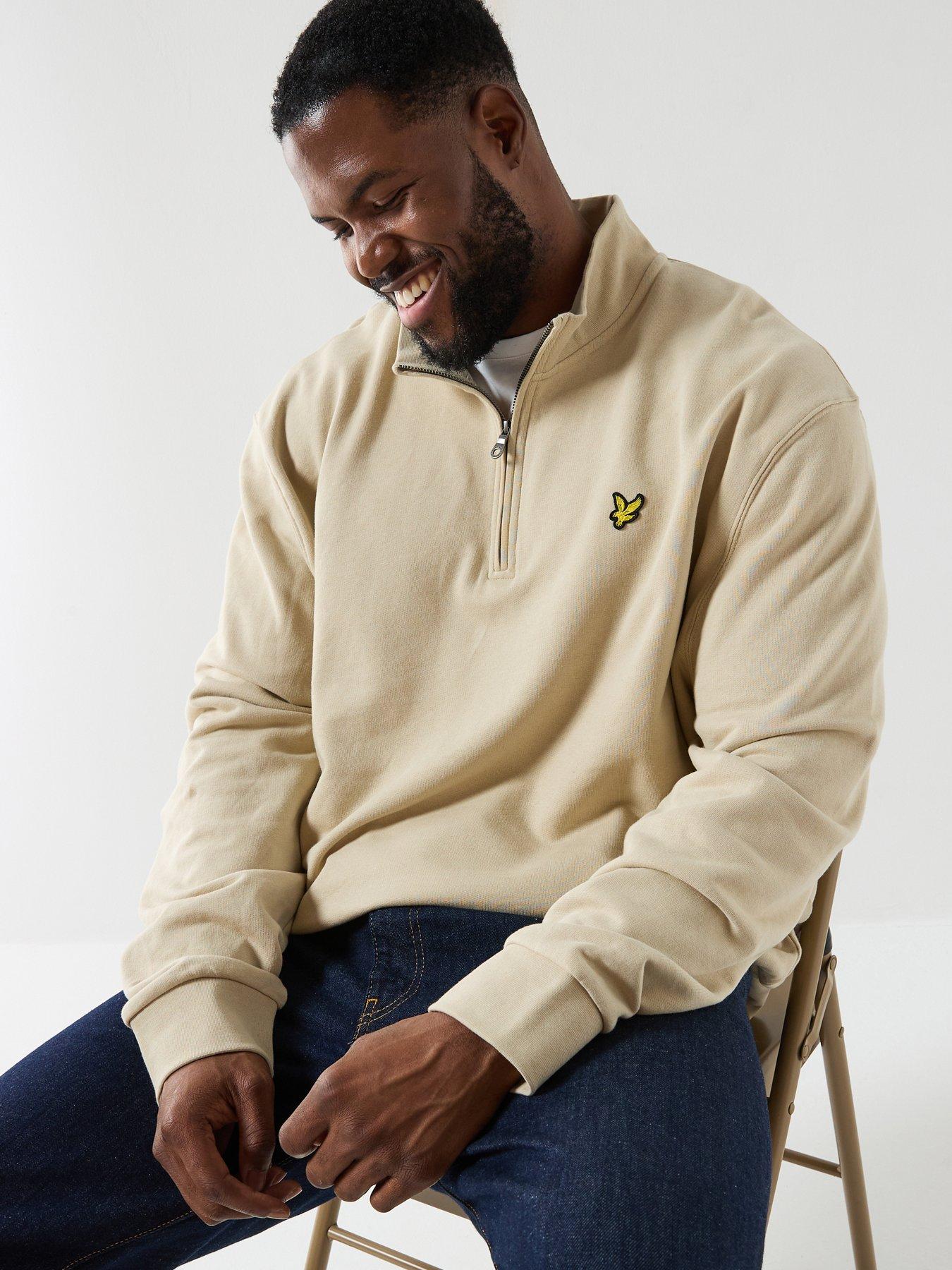  image of lyle-scott-big-and-tall-loopback-quarter-zip-sweatshirt-cream