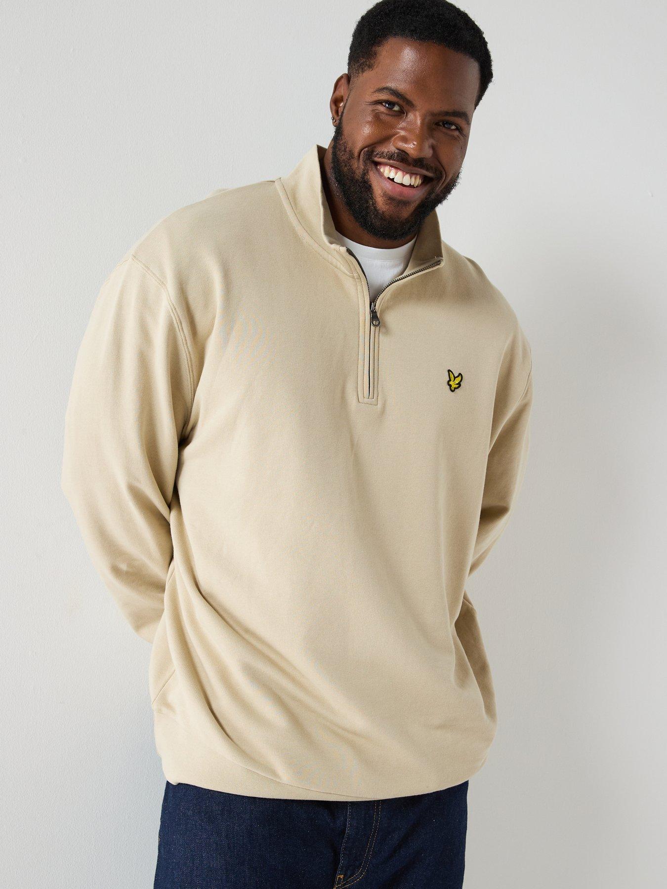  image of lyle-scott-big-and-tall-loopback-quarter-zip-sweatshirt-cream