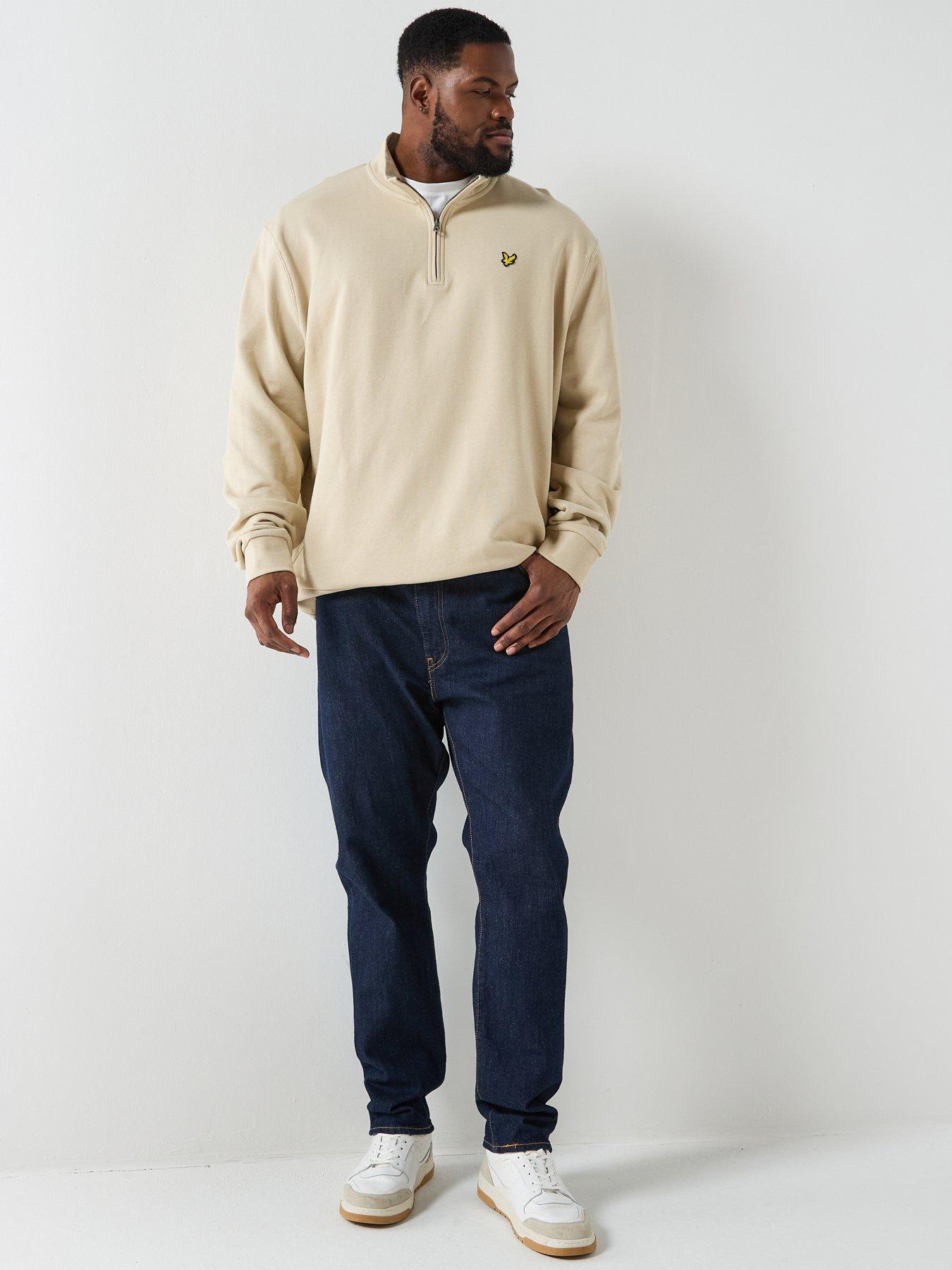 image of lyle-scott-big-and-tall-loopback-quarter-zip-sweatshirt-cream