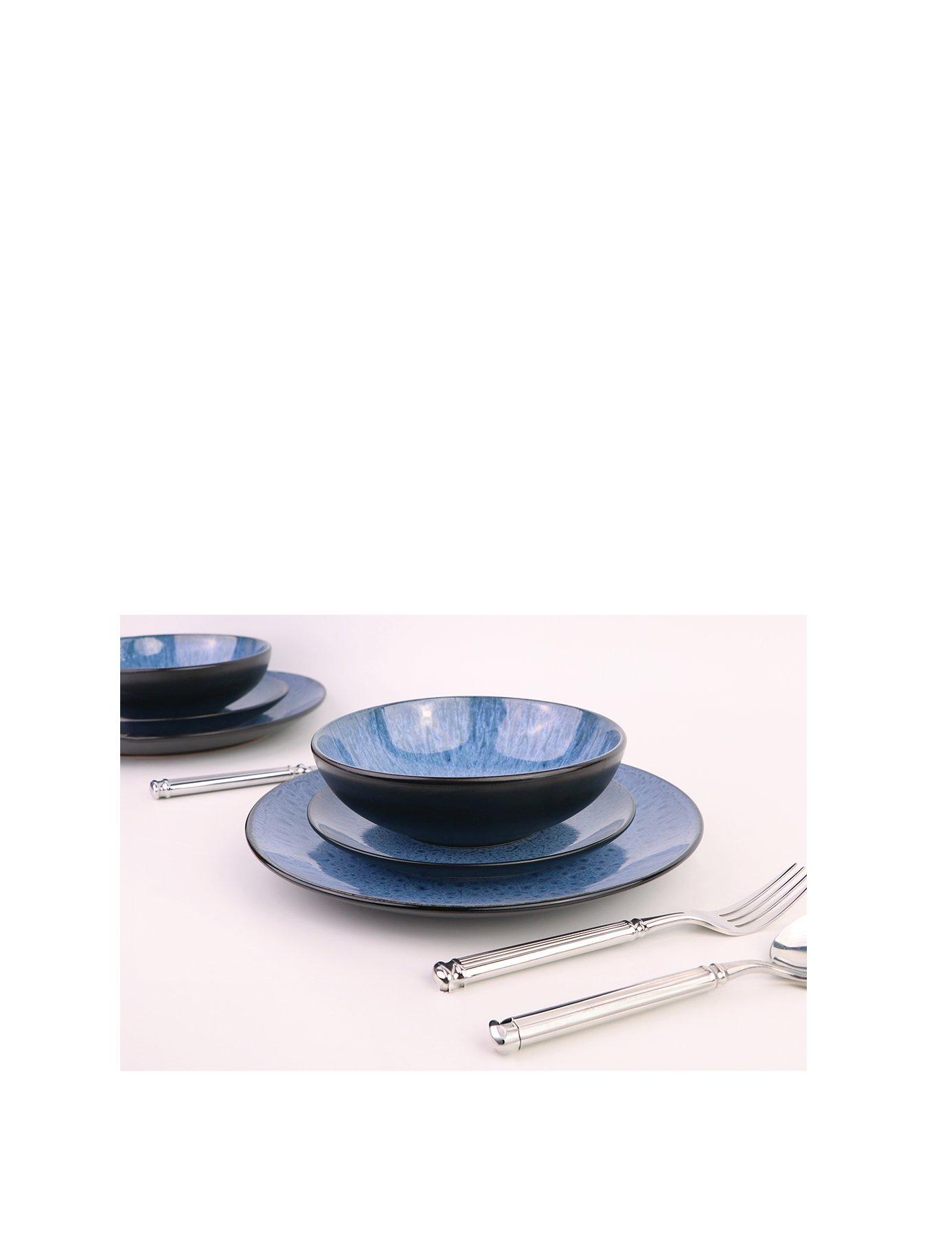 Image 2 of 6 of WATERSIDE 12pc Blue Reactive Glaze Coupe