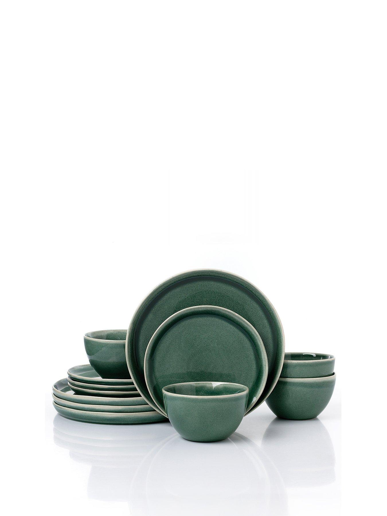 WATERSIDE 12pc Green Reactive Glaze Lipped
