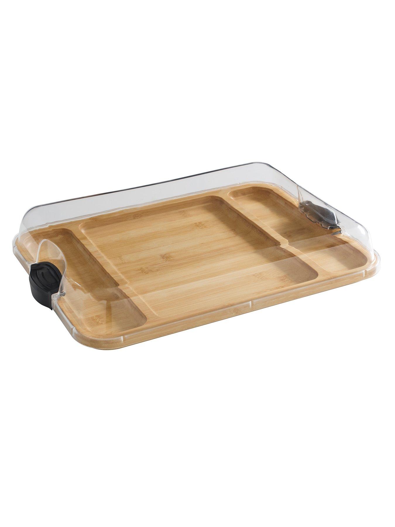 undefined Large Build-a-board Bamboo Grazing Board, Portable Snack Box With 3 Compartments, Rectangle Chopping Board, Clear Bpa-free Lid And Black Locking Handles, Reusable Serving Board, 30.5cm X 40.