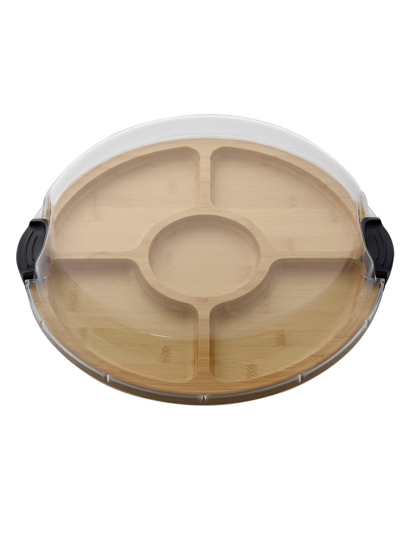 Faberware Round Build-a-Board Bamboo Snack Serving Board with 5 Dividers and Locking Lid, 35.5cm
