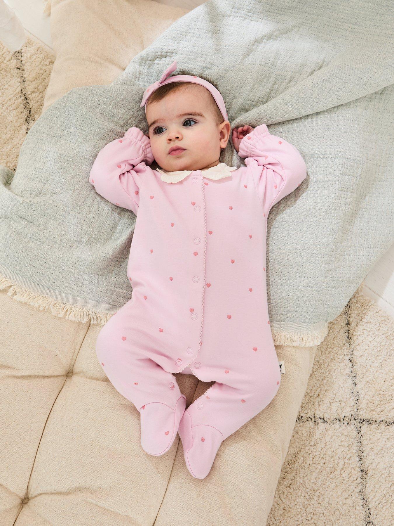 undefined Baby Girls 2-Pack Embroidered Heart Sleepsuit  &  Headband Set - Pink