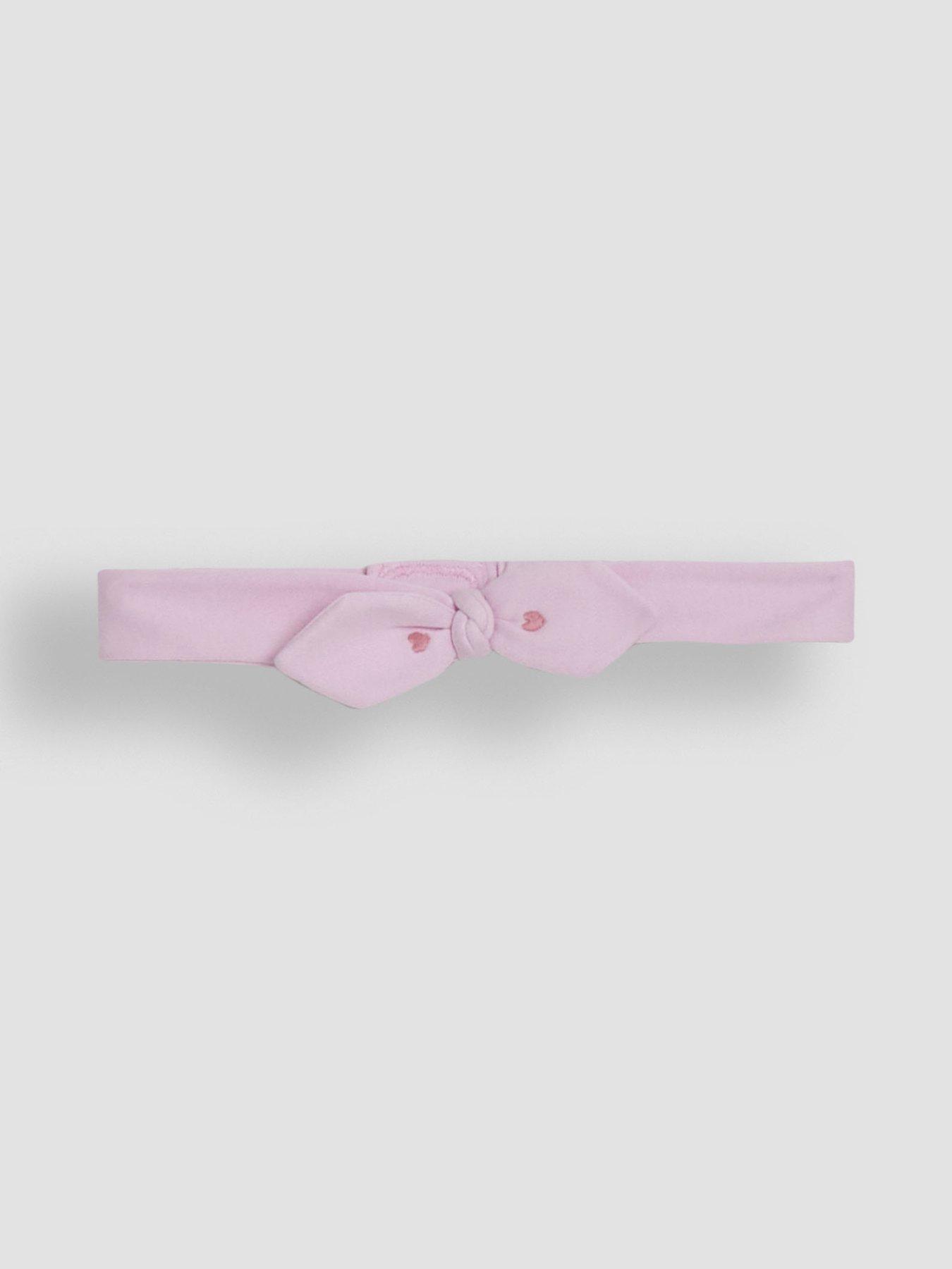 Image 5 of 5 of JoJo Maman Bebe Baby Girls 2-Pack Embroidered Heart Sleepsuit &amp; Headband Set - Pink