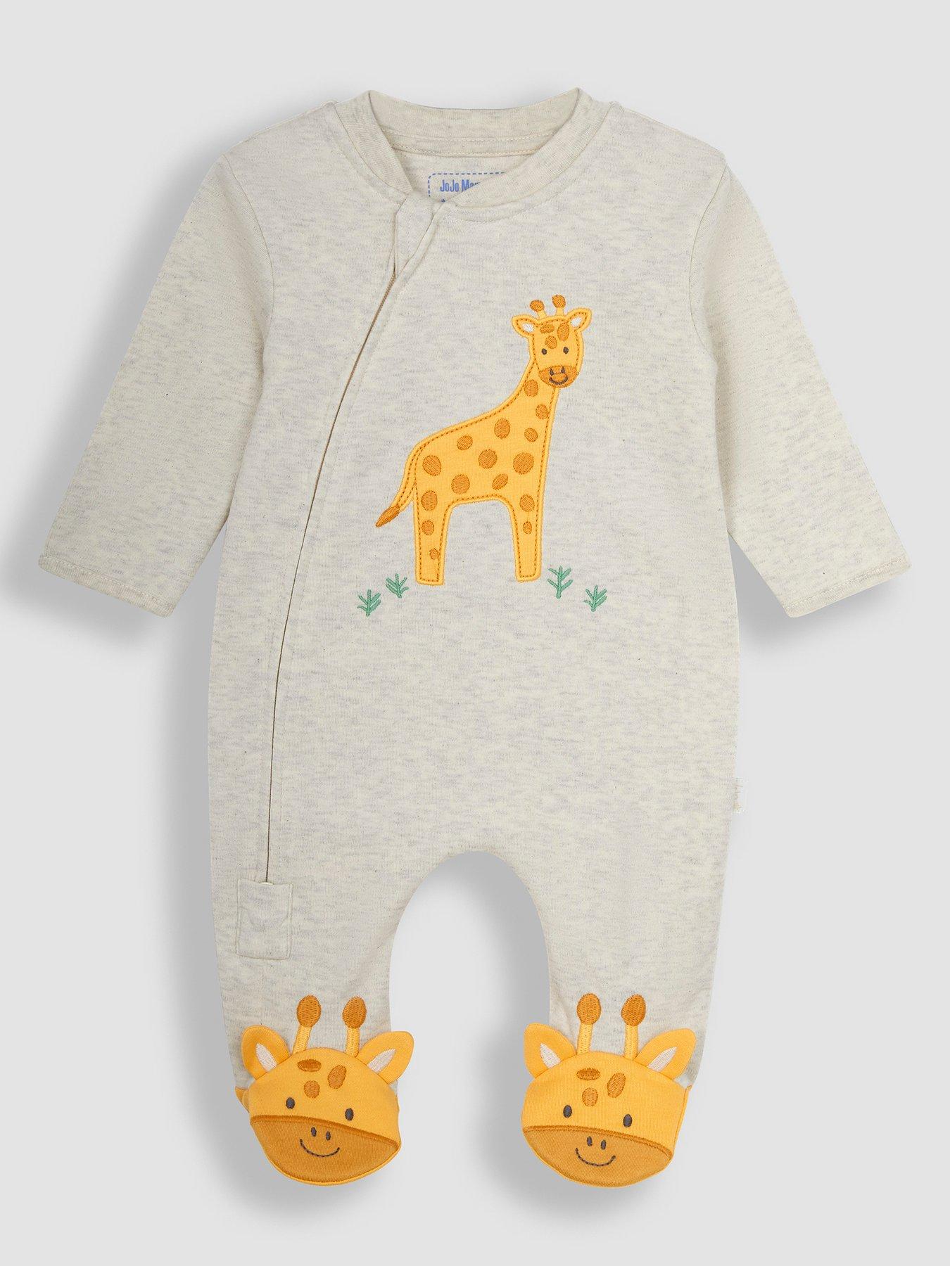 undefined Baby Unisex Giraffe Applique Zip Sleepsuit - Beige