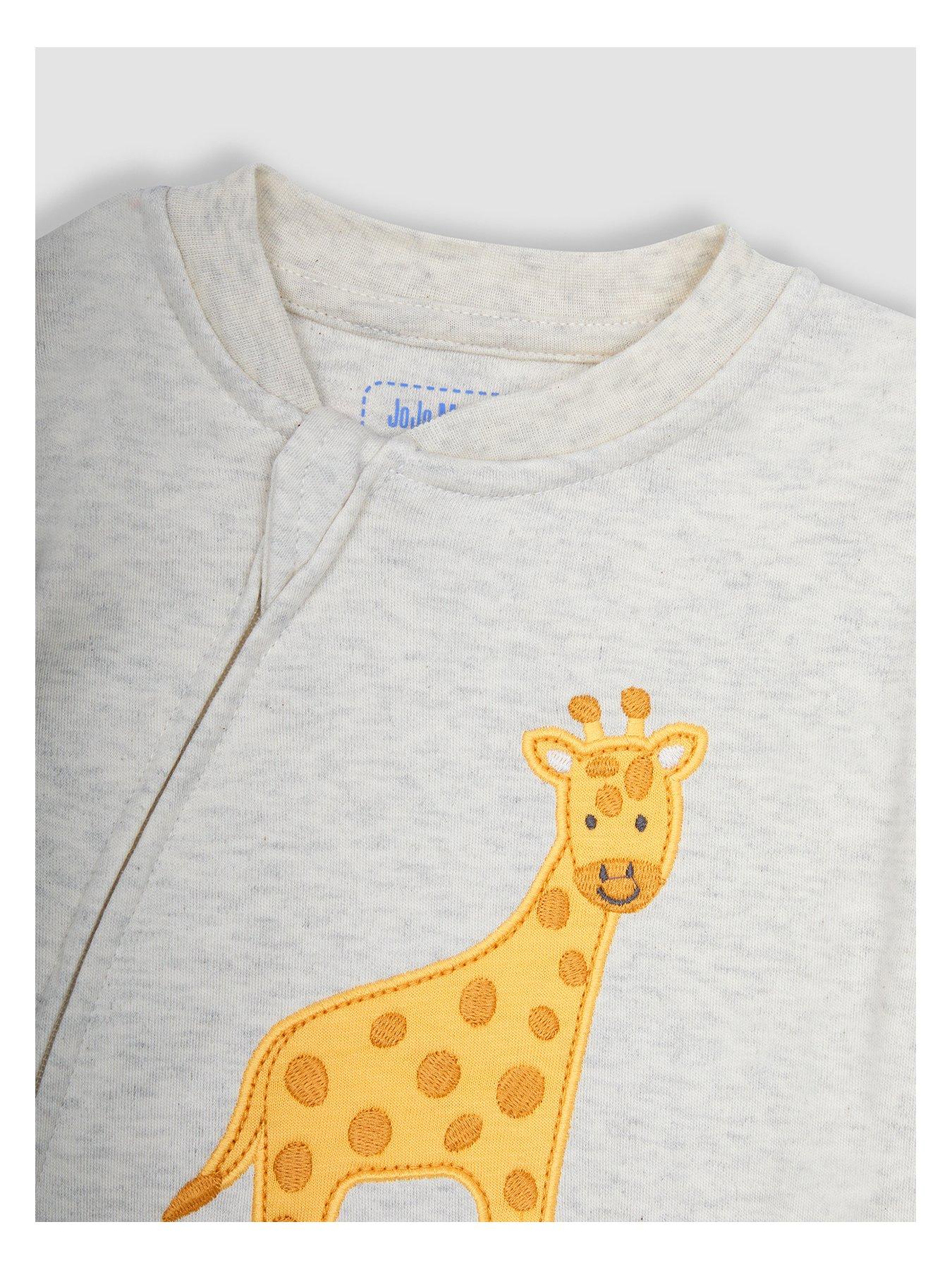 Image 2 of 3 of JoJo Maman Bebe Baby Unisex Giraffe Applique Zip Sleepsuit - Beige