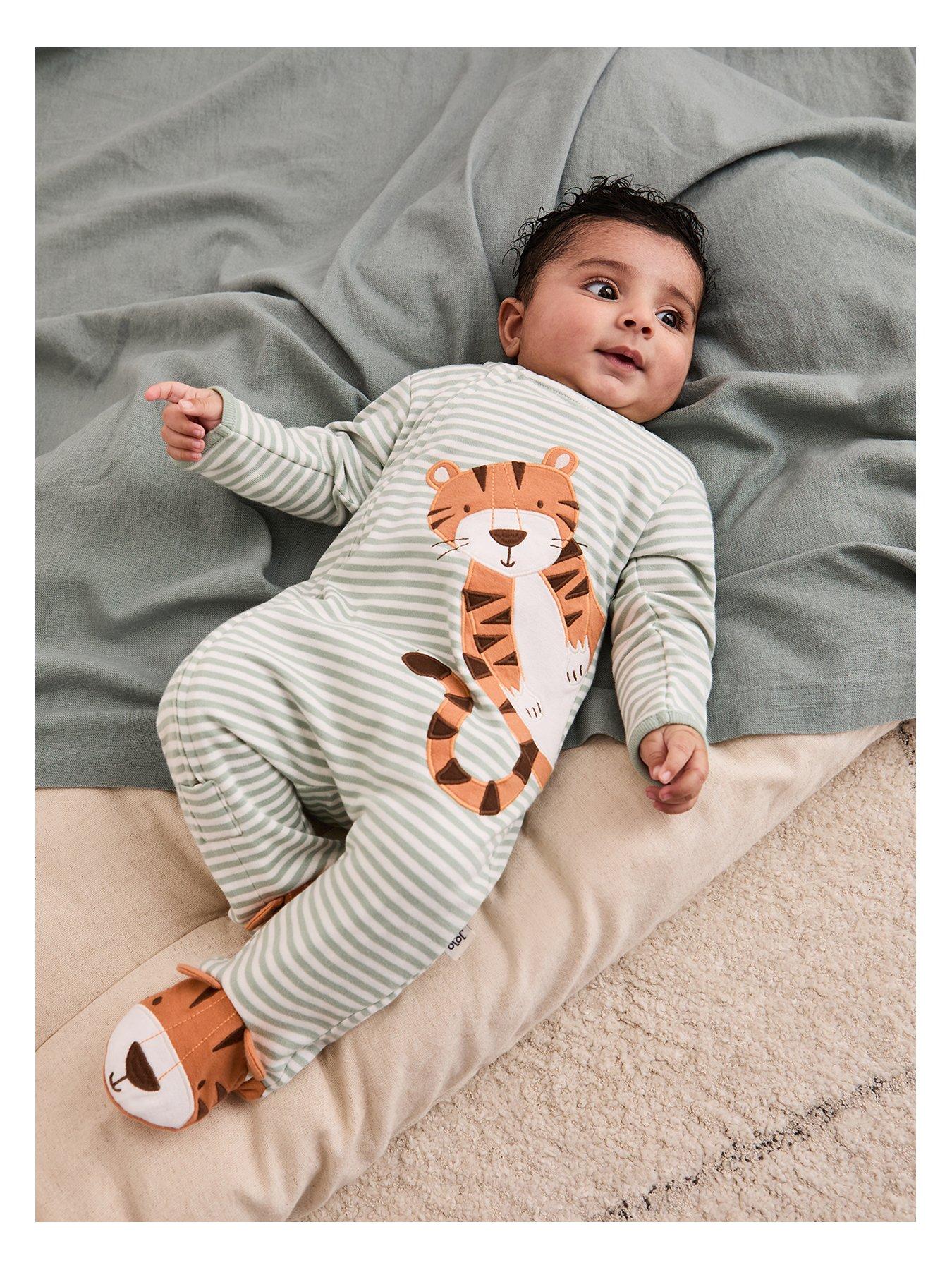 undefined Baby Boys Tiger Applique Zip Sleepsuit - Green