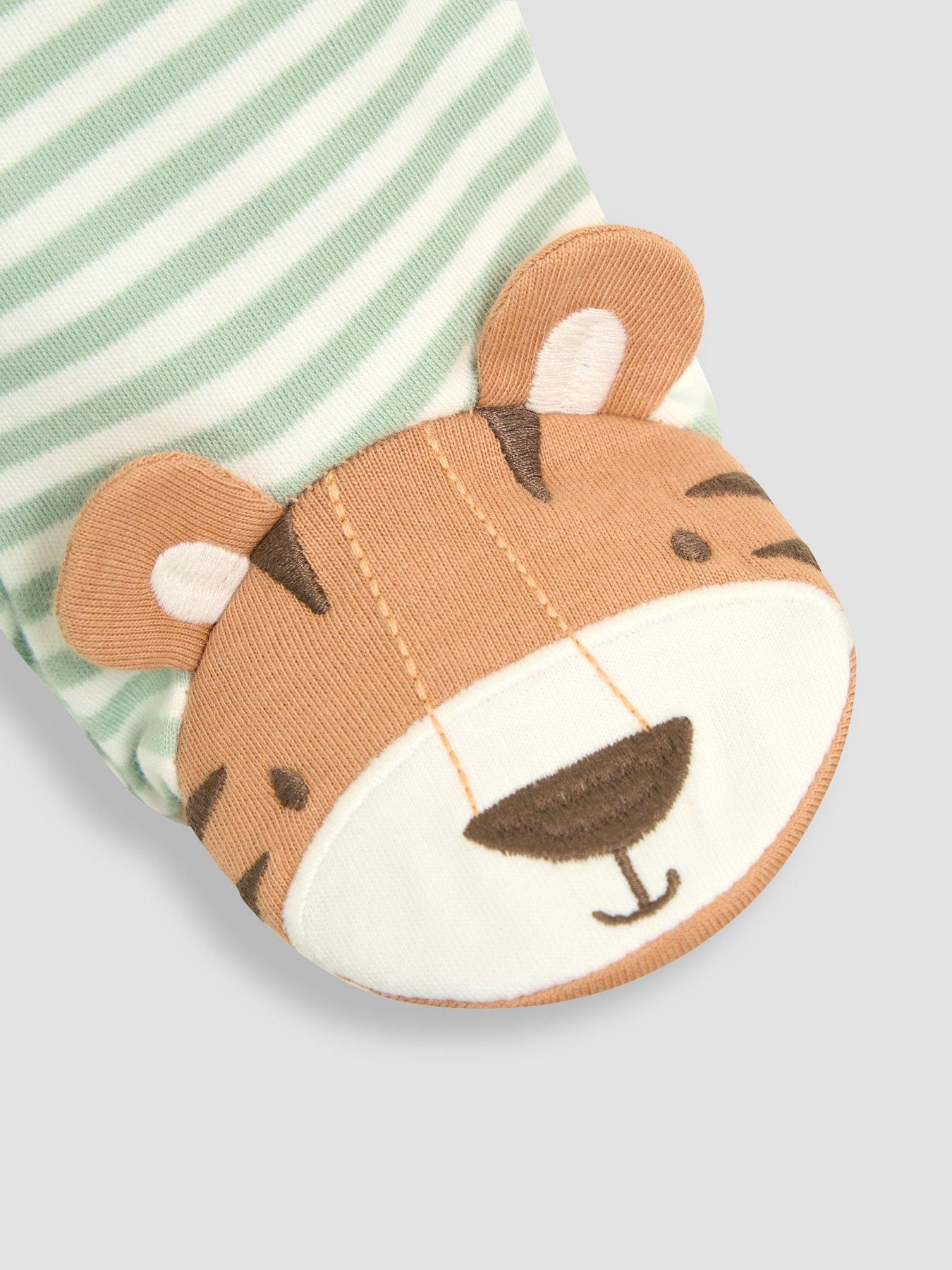 Image 6 of 6 of JoJo Maman Bebe Baby Boys Tiger Applique Zip Sleepsuit - Green