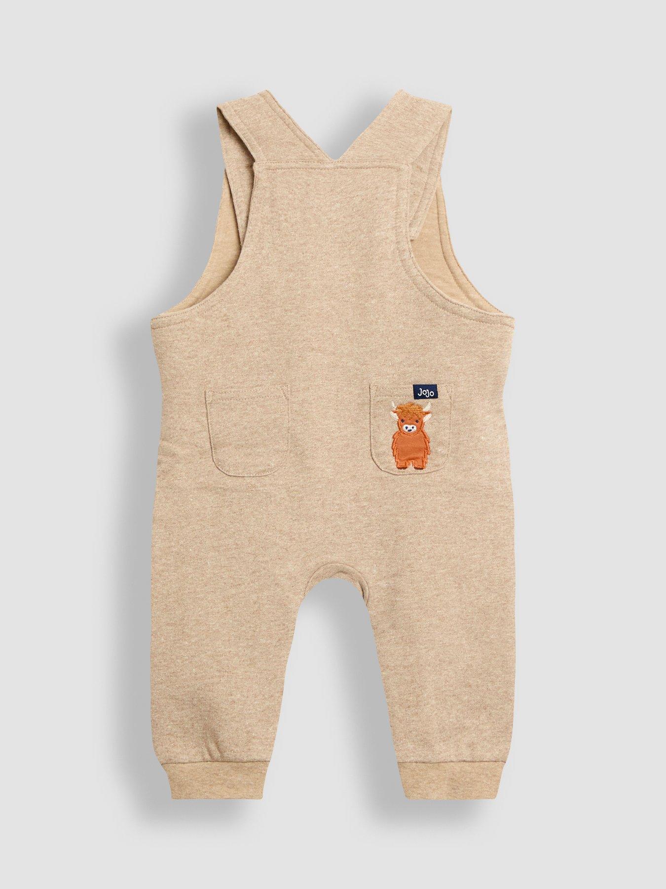 Image 3 of 6 of JoJo Maman Bebe Baby Boys 2-Piece Highland Cow Dungarees and Top Set - Beige