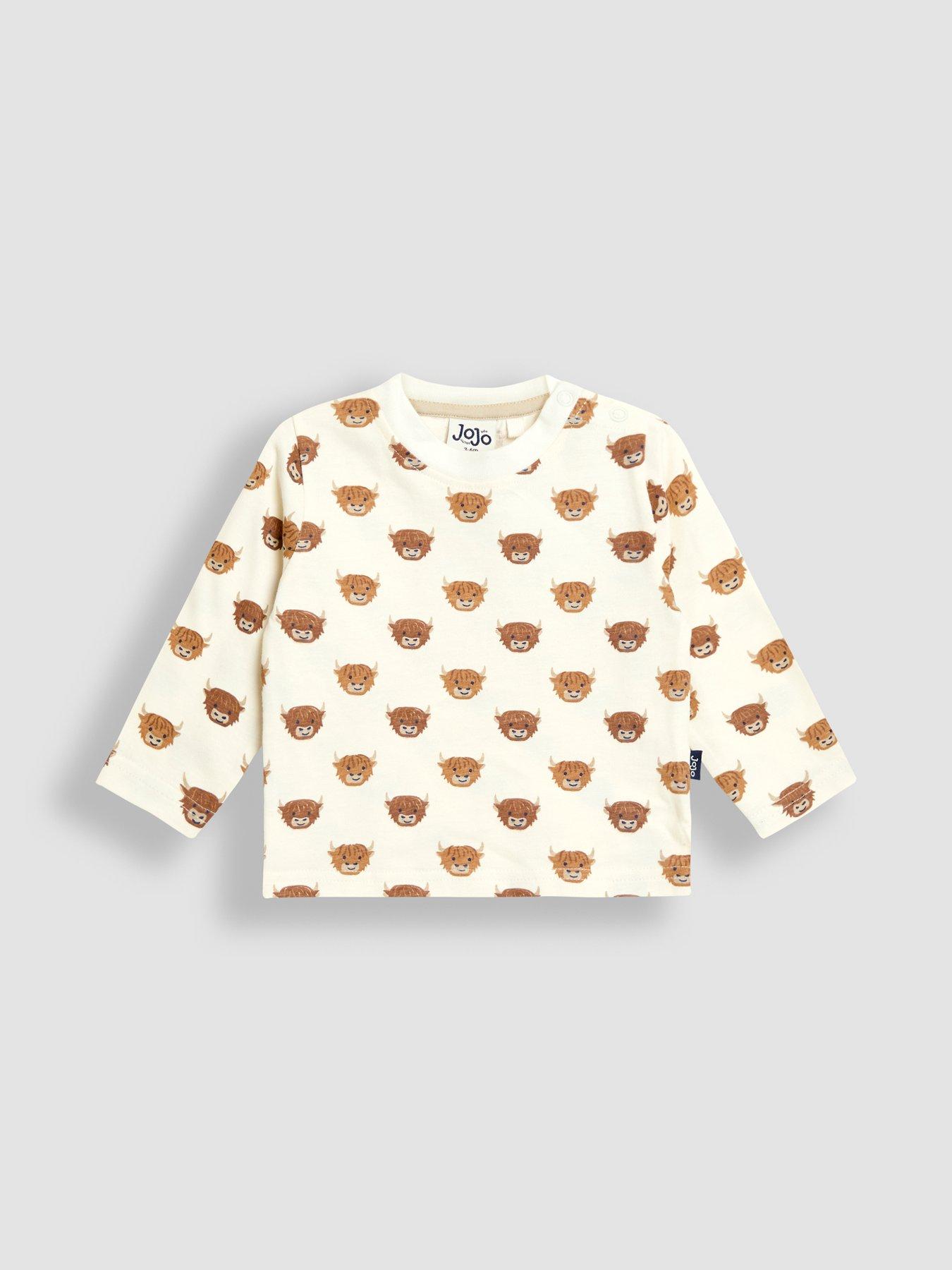 Image 4 of 6 of JoJo Maman Bebe Baby Boys 2-Piece Highland Cow Dungarees and Top Set - Beige