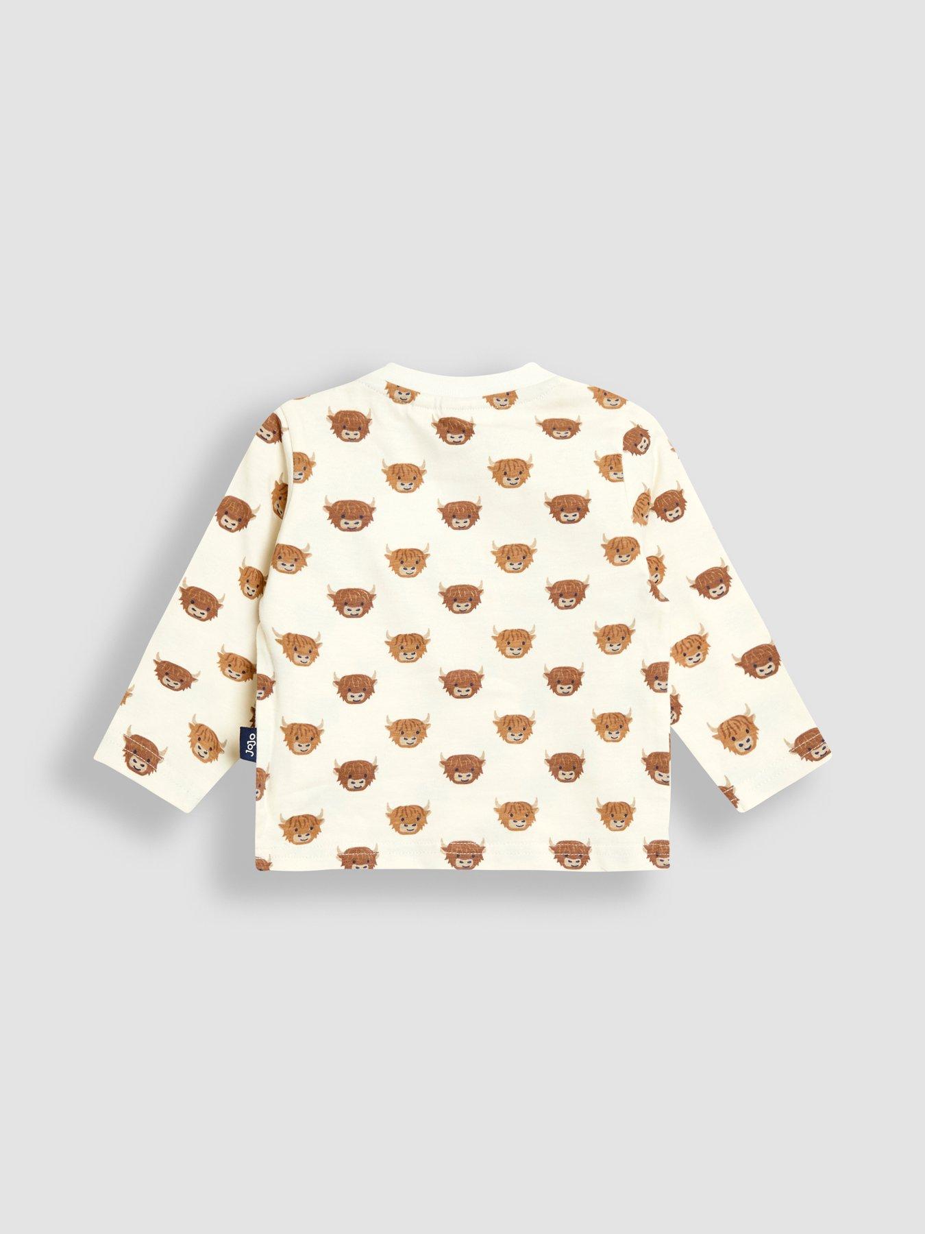 Image 5 of 6 of JoJo Maman Bebe Baby Boys 2-Piece Highland Cow Dungarees and Top Set - Beige