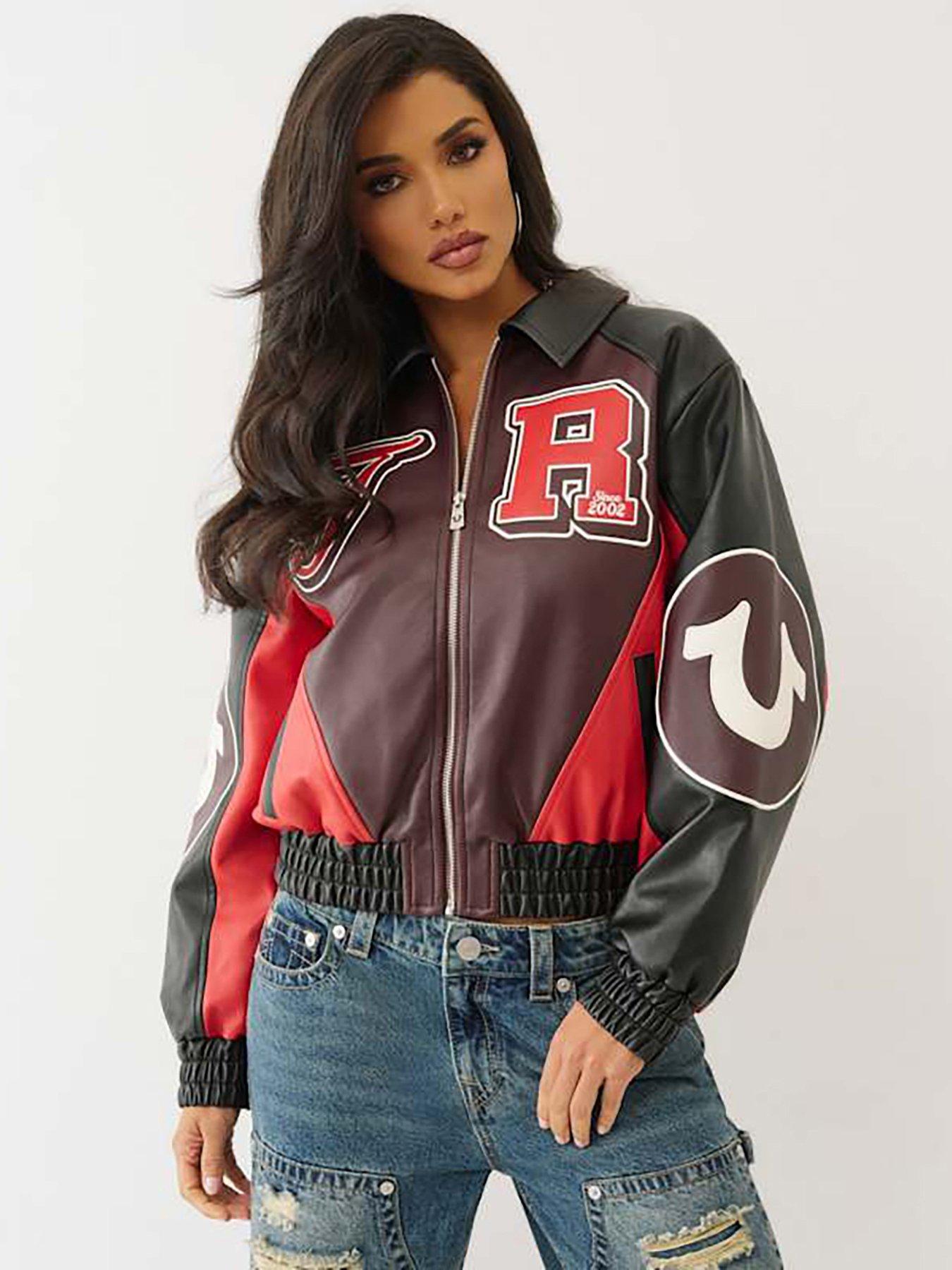 TRUE RELIGION Color Blocked Pu Varsity Jacke