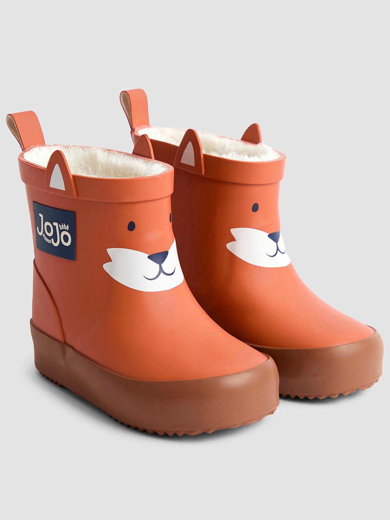 JoJo Maman Bebe Toddler Boys Short Cosy Lined Fox Wellie Boot - Orange