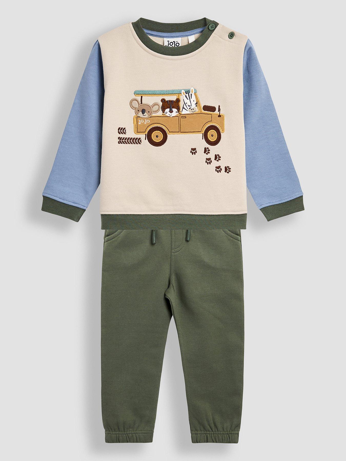 Image 1 of 6 of JoJo Maman Bebe Toddler Boys 2-Piece Safari Jeep Sweatshirt &amp; Joggers Set - Green