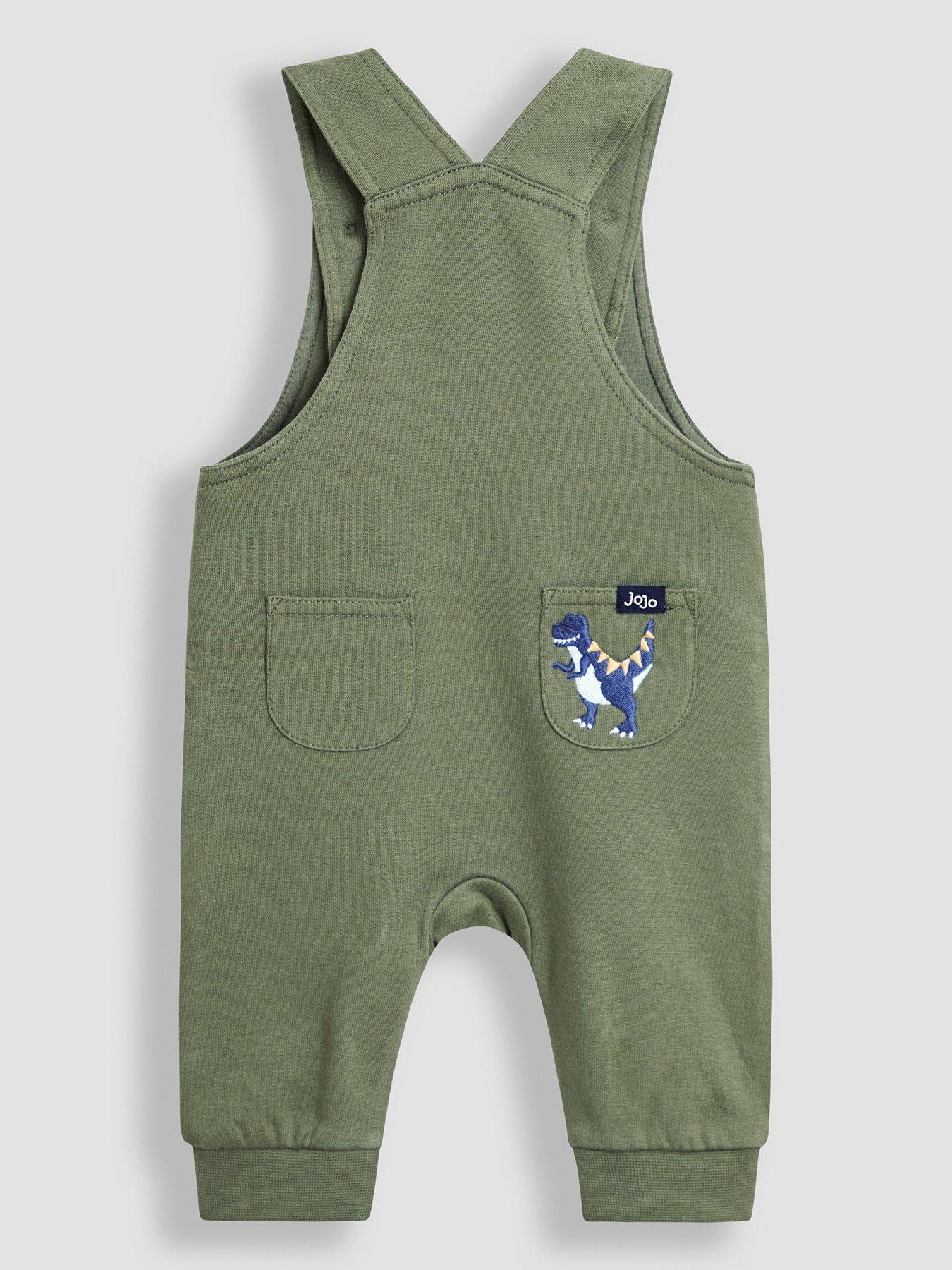Image 2 of 6 of JoJo Maman Bebe Baby Boys 2 Piece Dino Dungarees & Top Set - Green