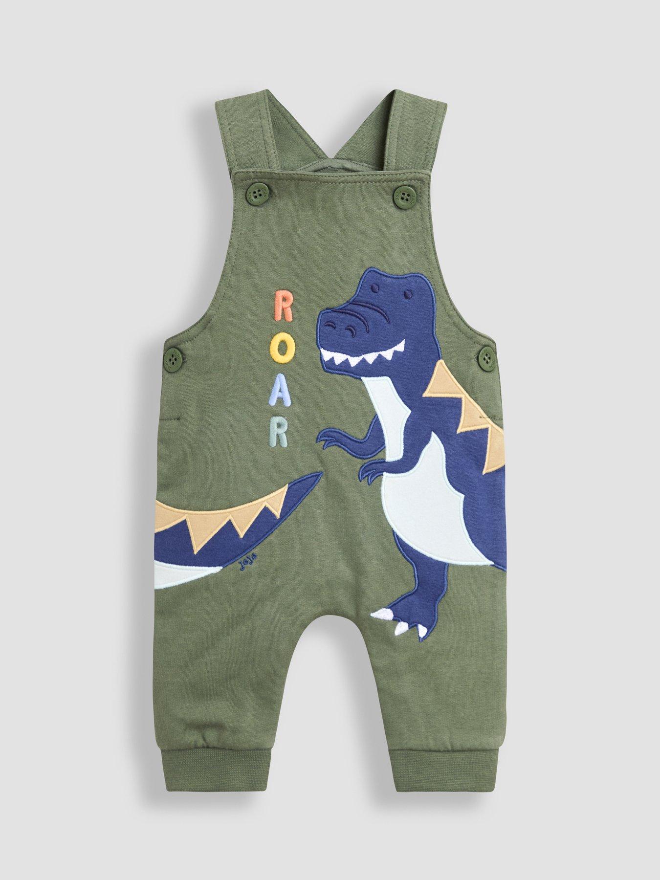 Image 3 of 6 of JoJo Maman Bebe Baby Boys 2 Piece Dino Dungarees & Top Set - Green