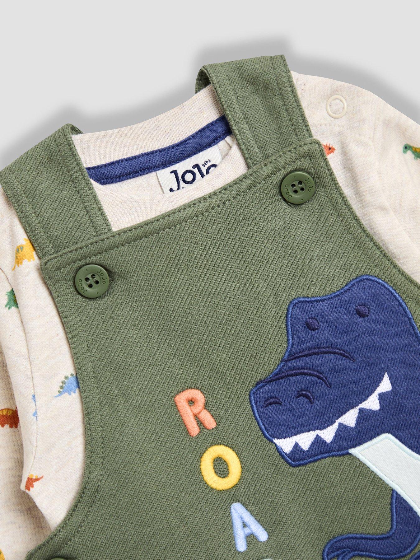 Image 6 of 6 of JoJo Maman Bebe Baby Boys 2 Piece Dino Dungarees & Top Set - Green