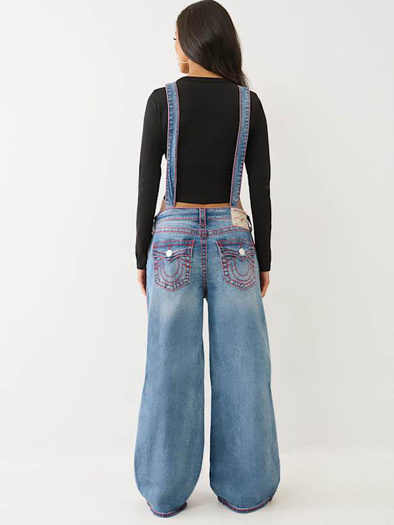  image of true-religion-denim-baggy-overall-big-t-dungarees-mid-wash