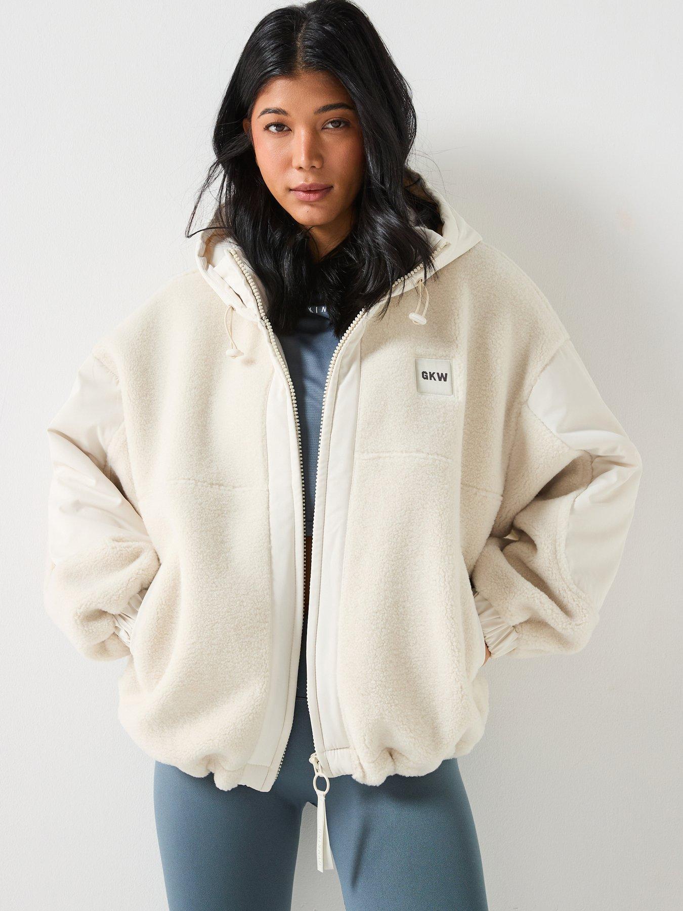 Image 1 of 6 of Gym King Womens Borg Woven Jacket - Cream