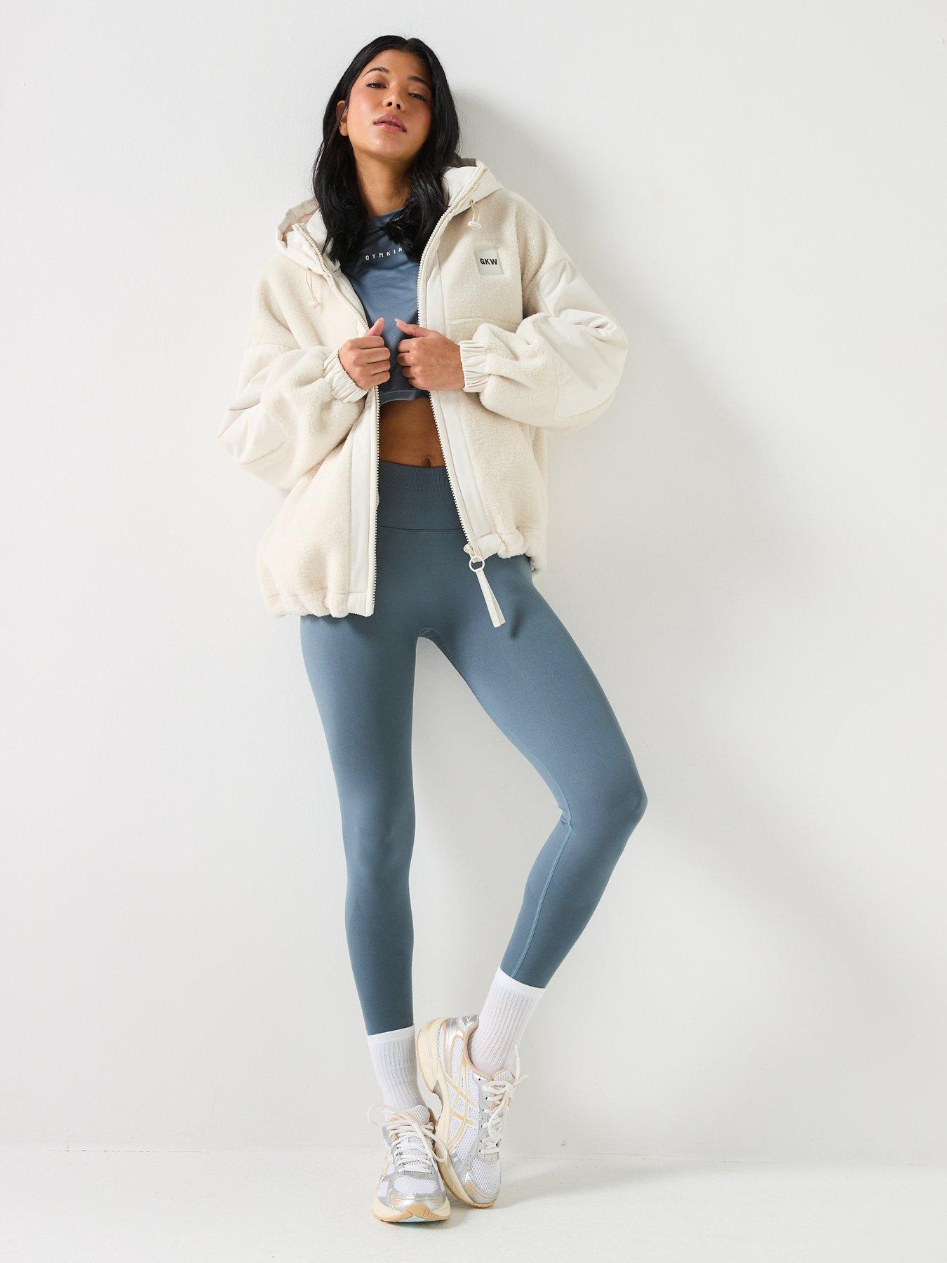 Image 3 of 6 of Gym King Womens Borg Woven Jacket - Cream