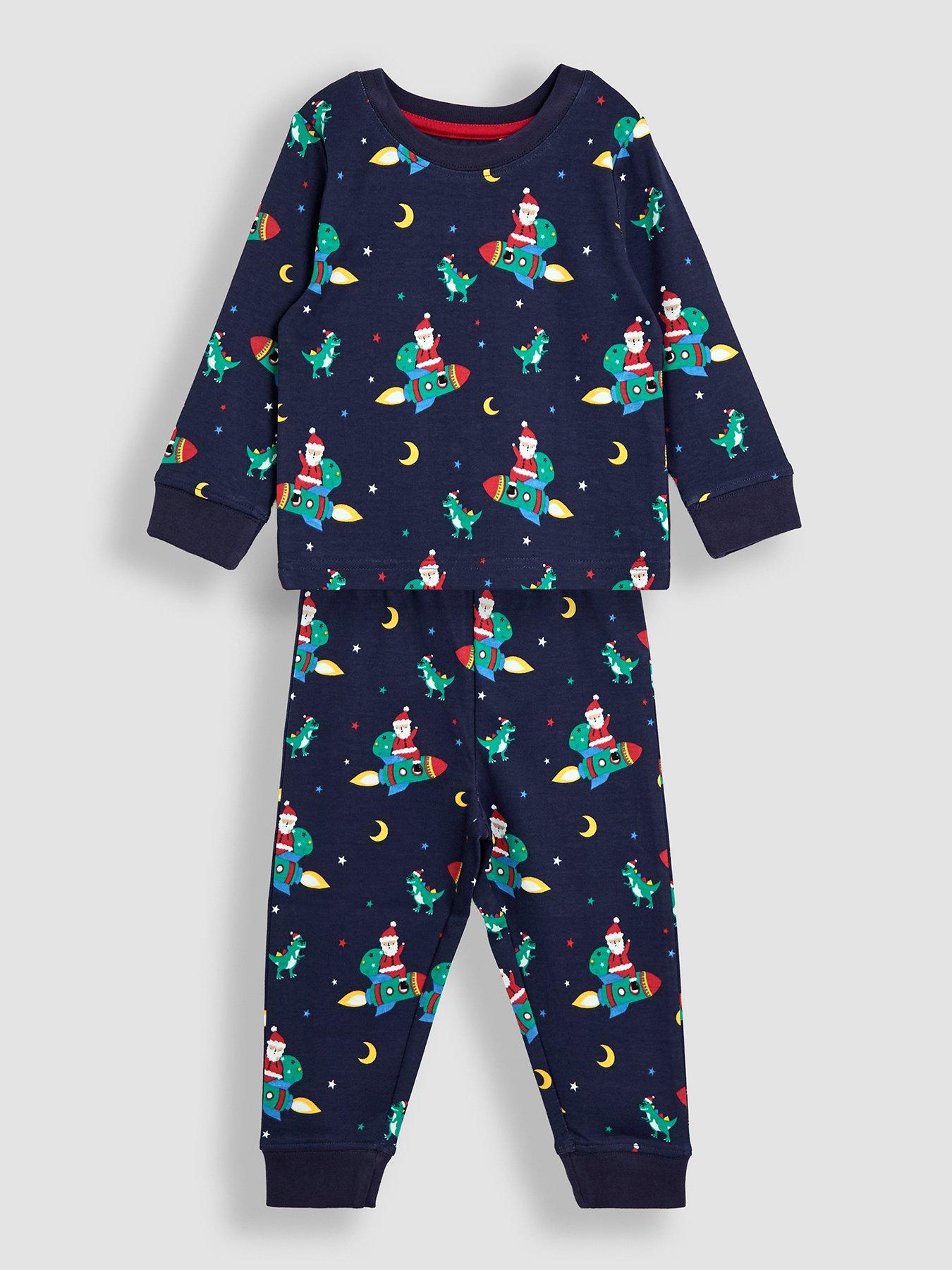  image of jojo-maman-bebe-toddler-boys-glow-in-the-dark-christmas-space-print-pyjamas-navy