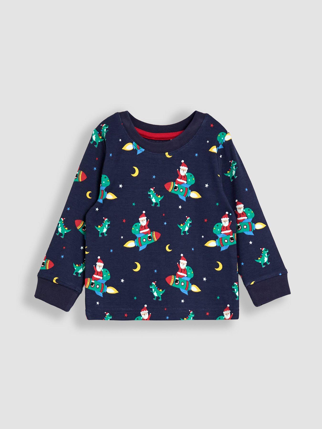 image of jojo-maman-bebe-toddler-boys-glow-in-the-dark-christmas-space-print-pyjamas-navy