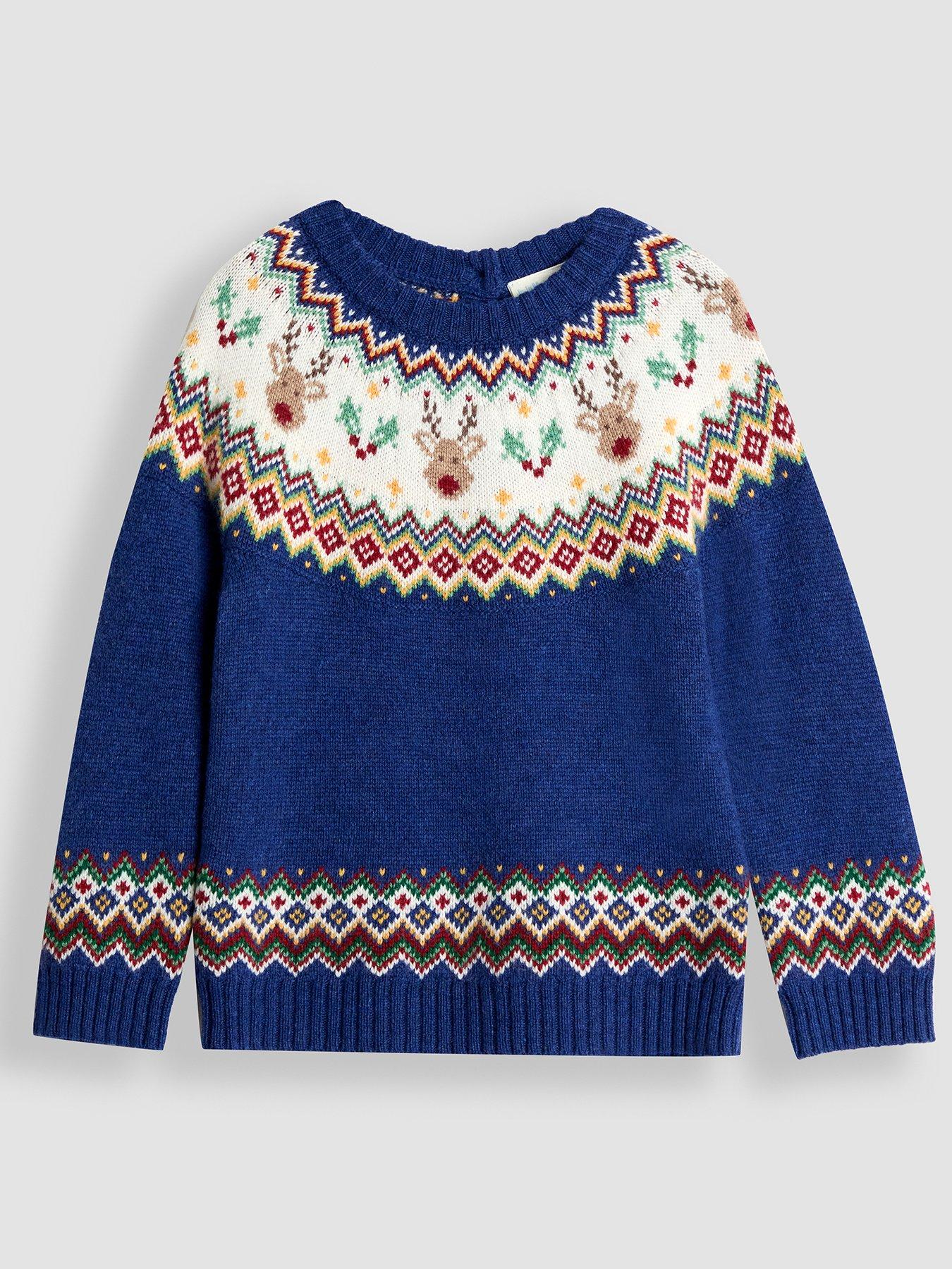  image of jojo-maman-bebe-toddler-boys-reindeer-fair-isle-jumper-navy
