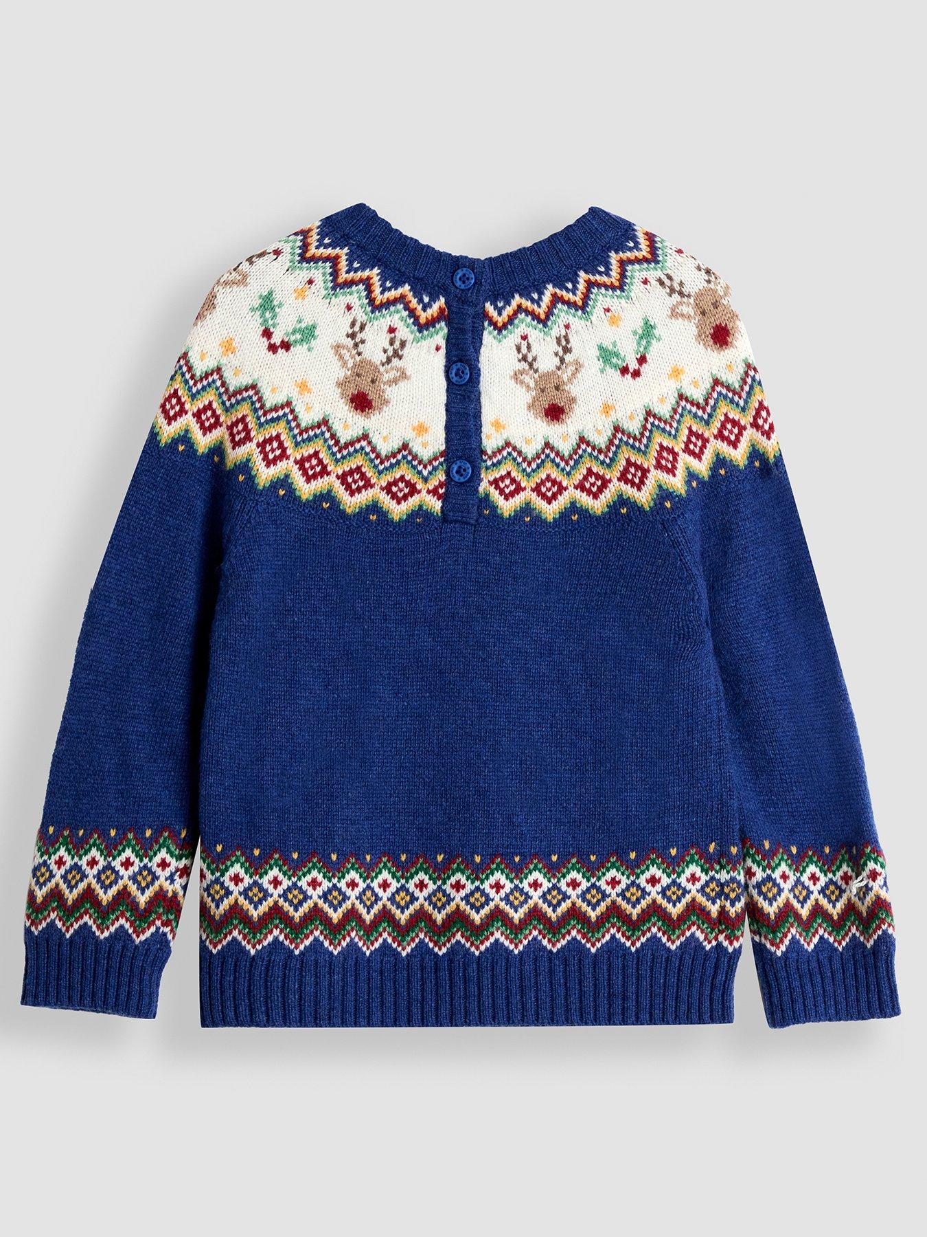  image of jojo-maman-bebe-toddler-boys-reindeer-fair-isle-jumper-navy