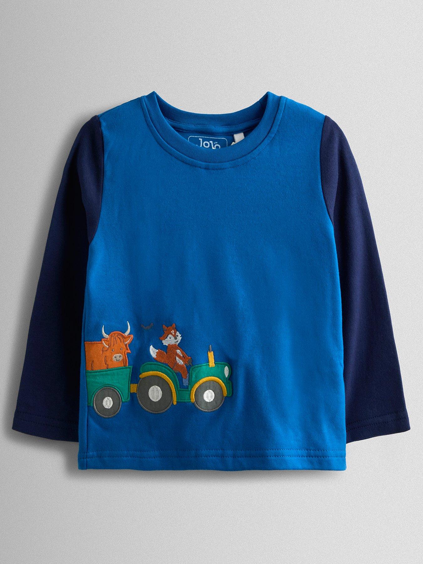  image of jojo-maman-bebe-toddler-boys-tractor-applique-mix-and-match-pyjamas-navy