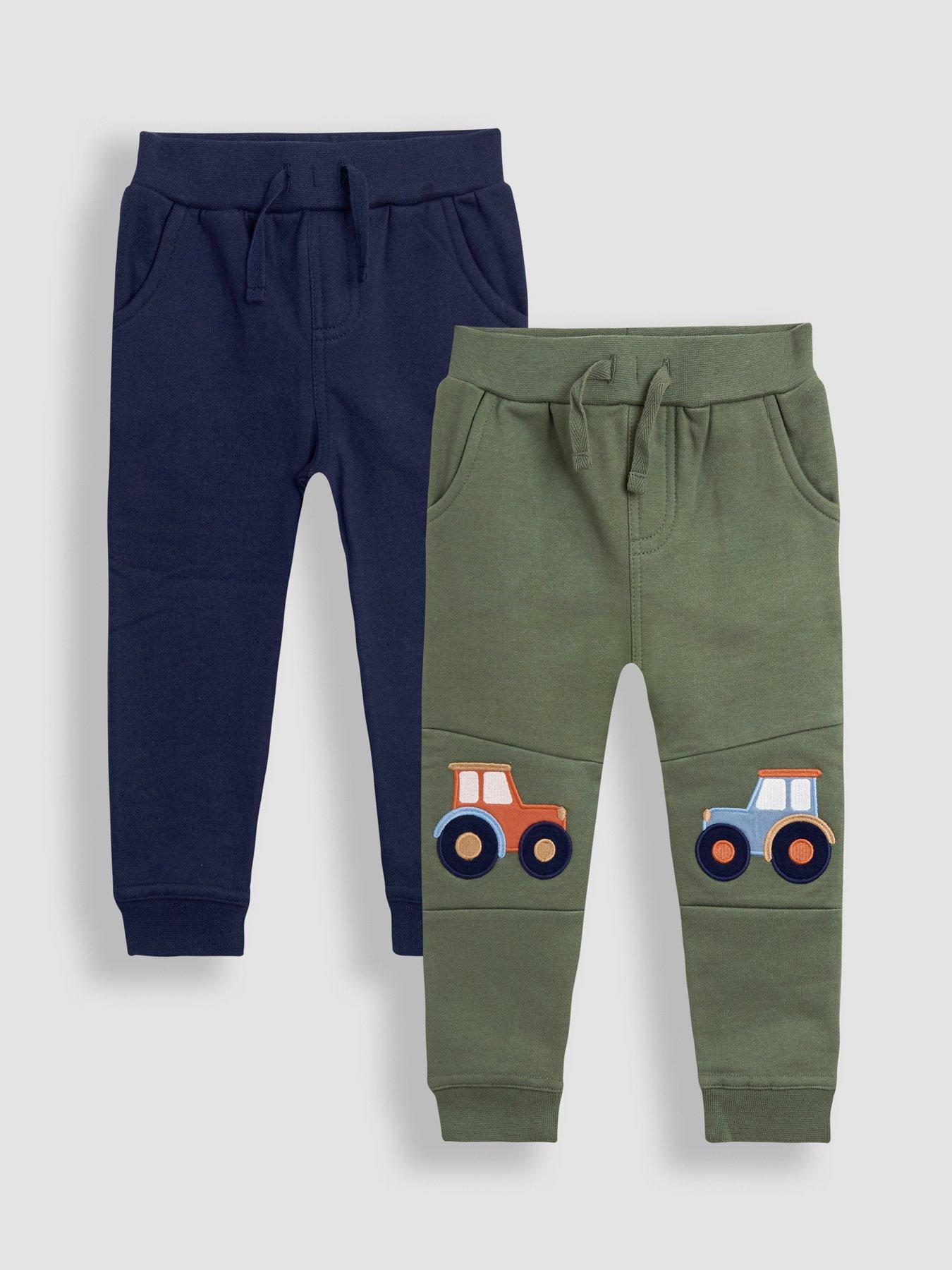 Image 1 of 5 of JoJo Maman Bebe Toddler Boys 2-Pack Tractor Applique Knee &amp; Plain Joggers - Green
