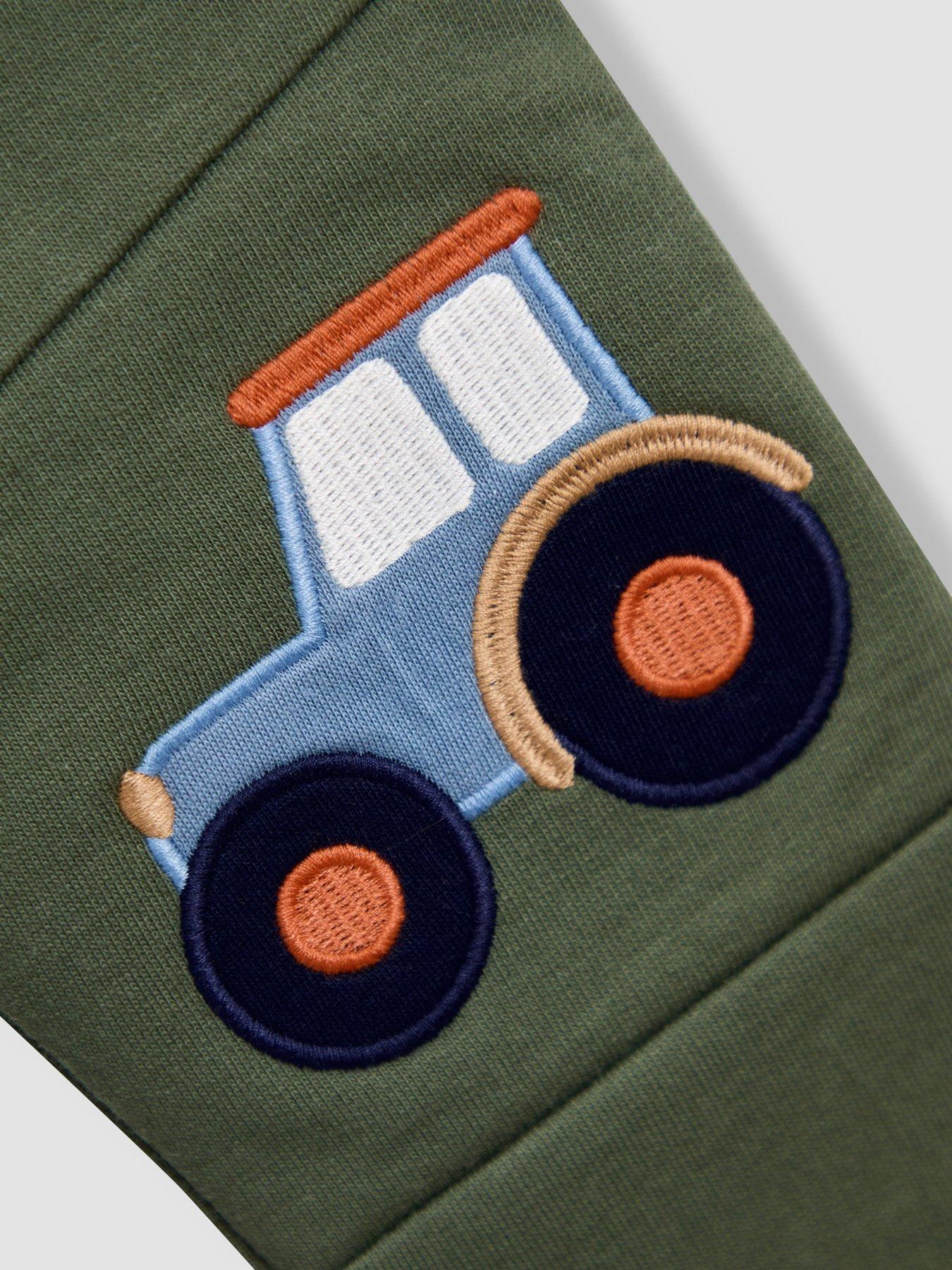 Image 4 of 5 of JoJo Maman Bebe Toddler Boys 2-Pack Tractor Applique Knee &amp; Plain Joggers - Green