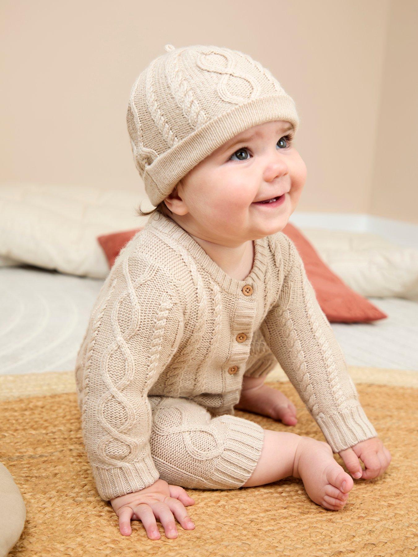 front image of jojo-maman-bebe-baby-boys-cable-knit-all-in-one-with-hat-beige