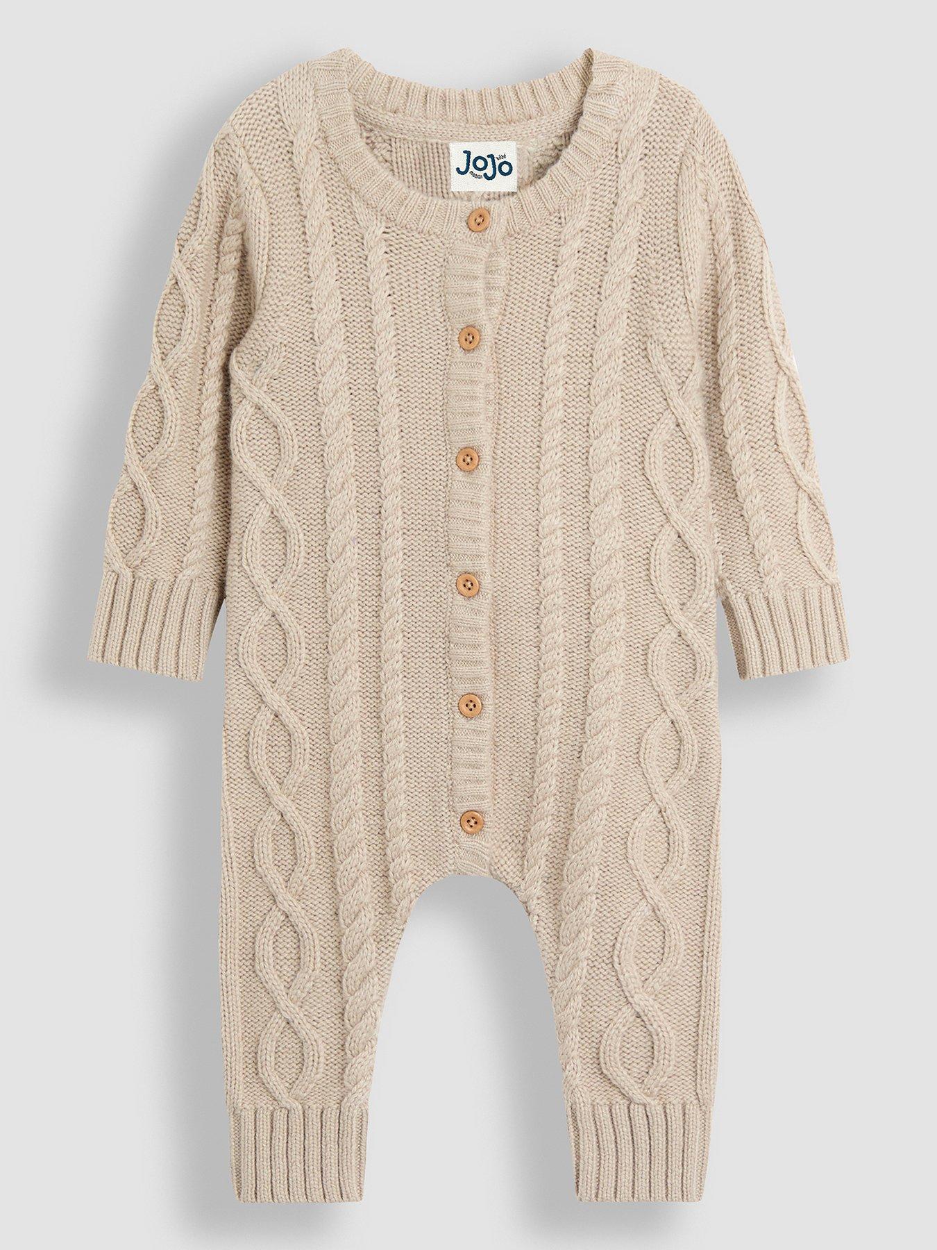  image of jojo-maman-bebe-baby-boys-cable-knit-all-in-one-with-hat-beige