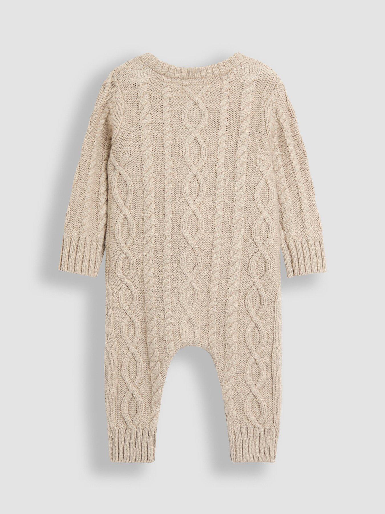  image of jojo-maman-bebe-baby-boys-cable-knit-all-in-one-with-hat-beige