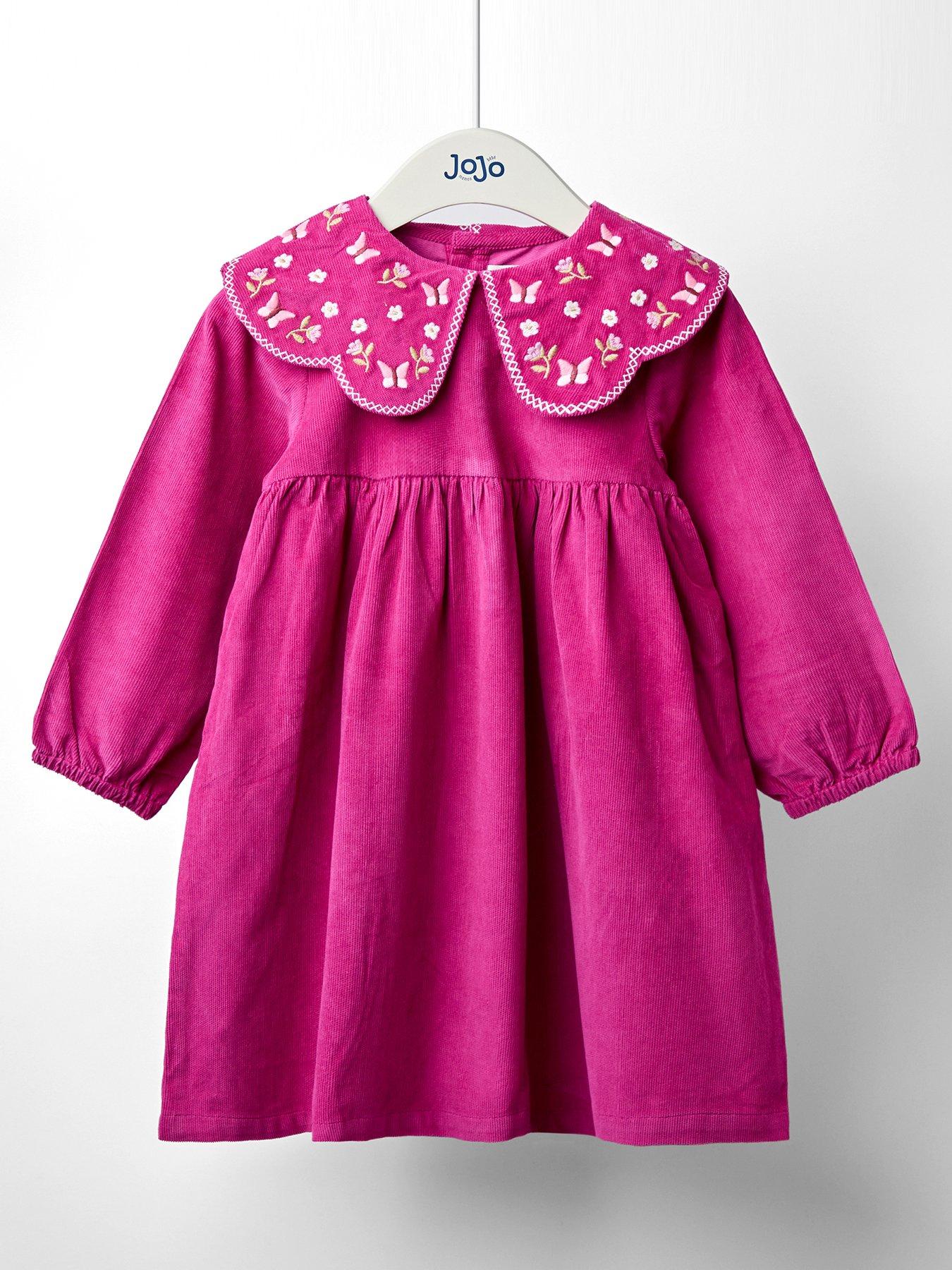 JoJo Maman Bebe Toddler Girls Butterfly Embroidered Collar Cord Dress - Red
