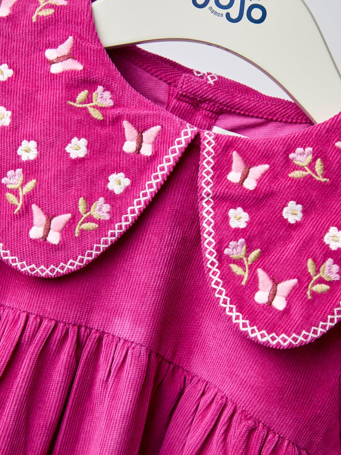  image of jojo-maman-bebe-toddler-girls-butterfly-embroidered-collar-cord-dress-red