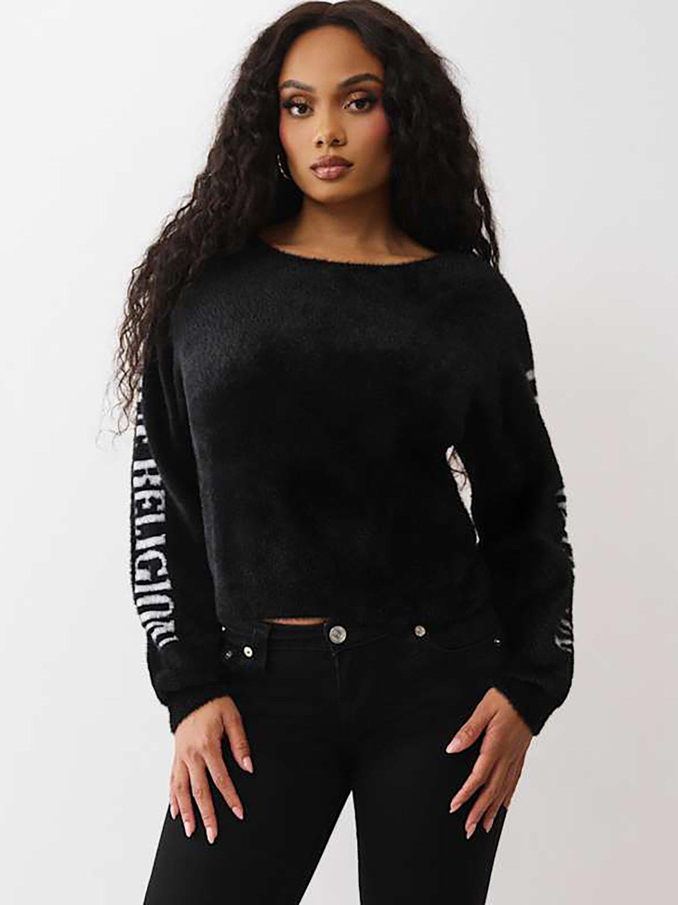  image of true-religion-fuzzy-reversible-twist-back-sweater-black