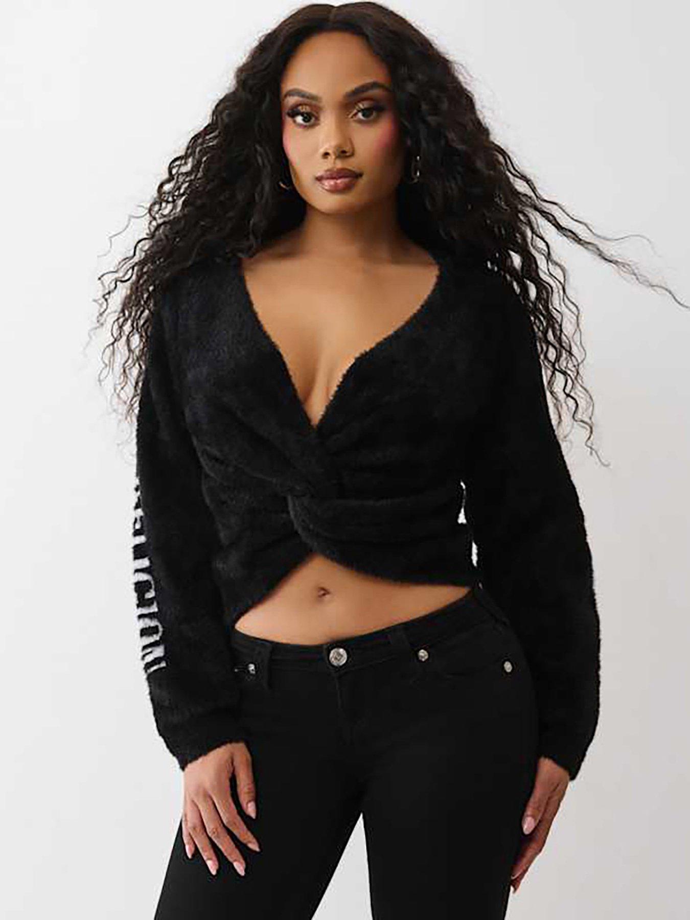  image of true-religion-fuzzy-reversible-twist-back-sweater-black