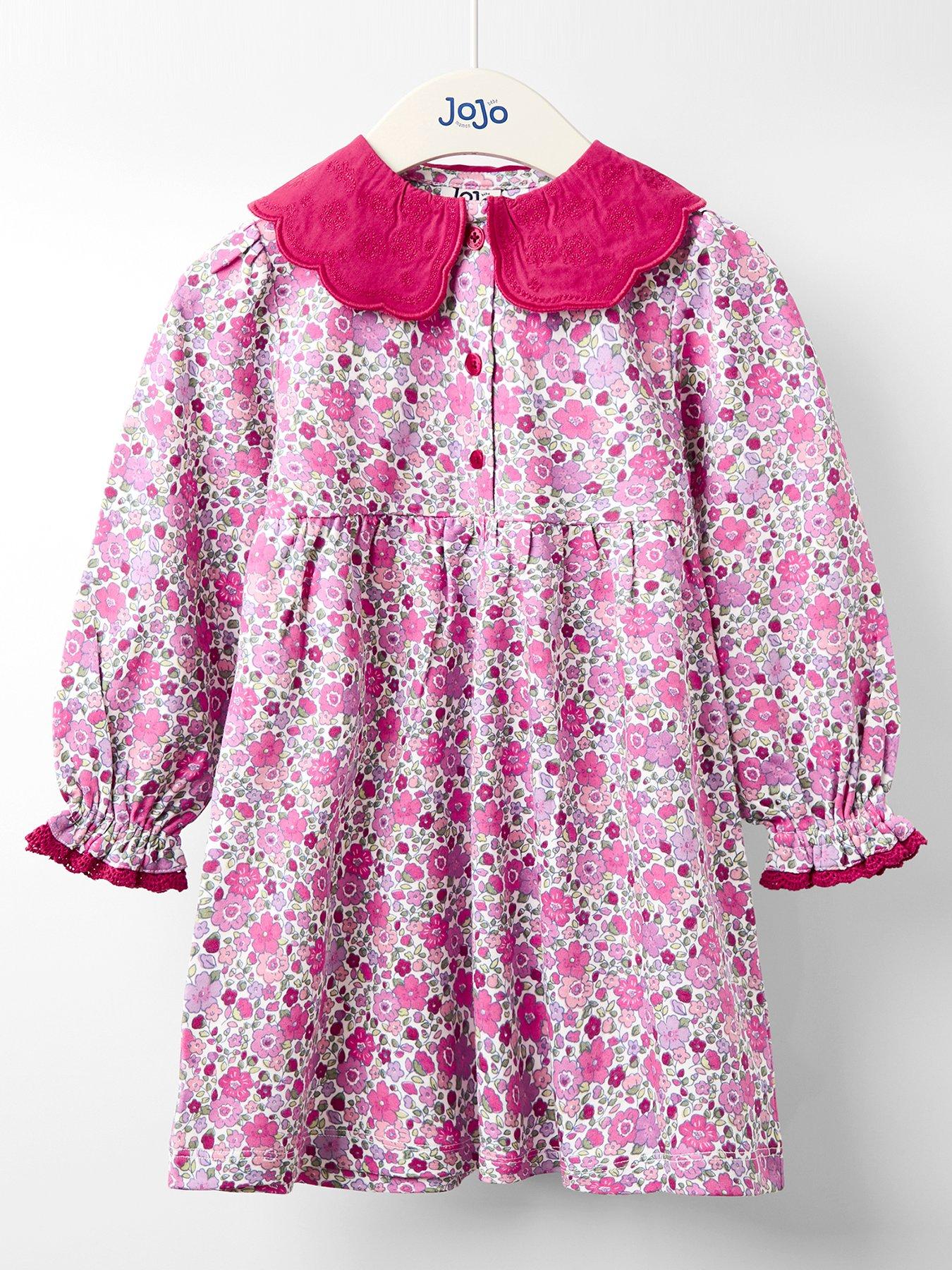 JoJo Maman Bebe Toddler Girls Floral Button Front Broderie Collar Dress - Dark Red