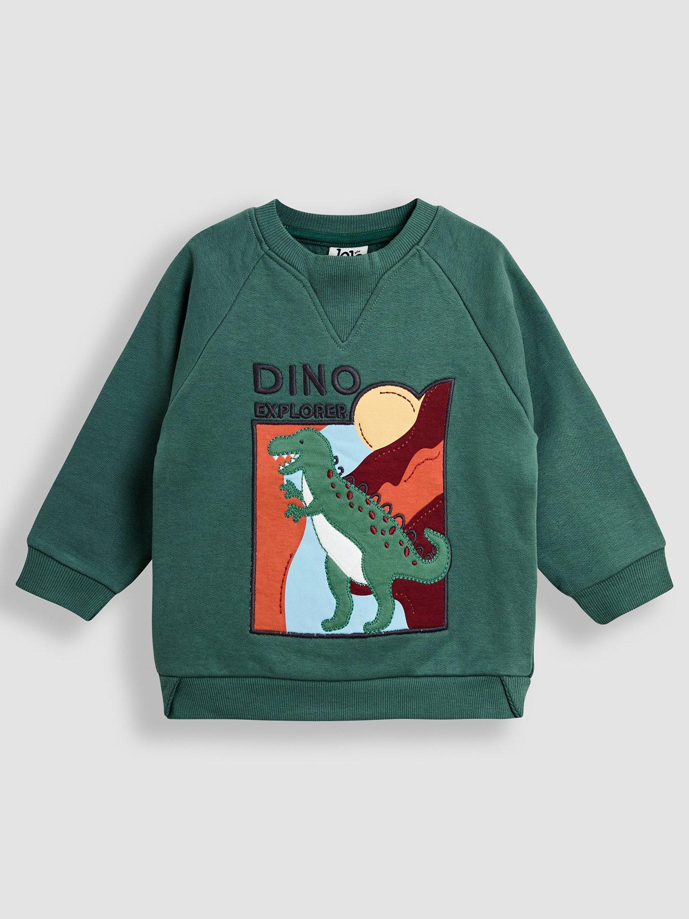 Image 1 of 4 of JoJo Maman Bebe Toddler Boys T-Rex Applique Sweatshirt - Khaki