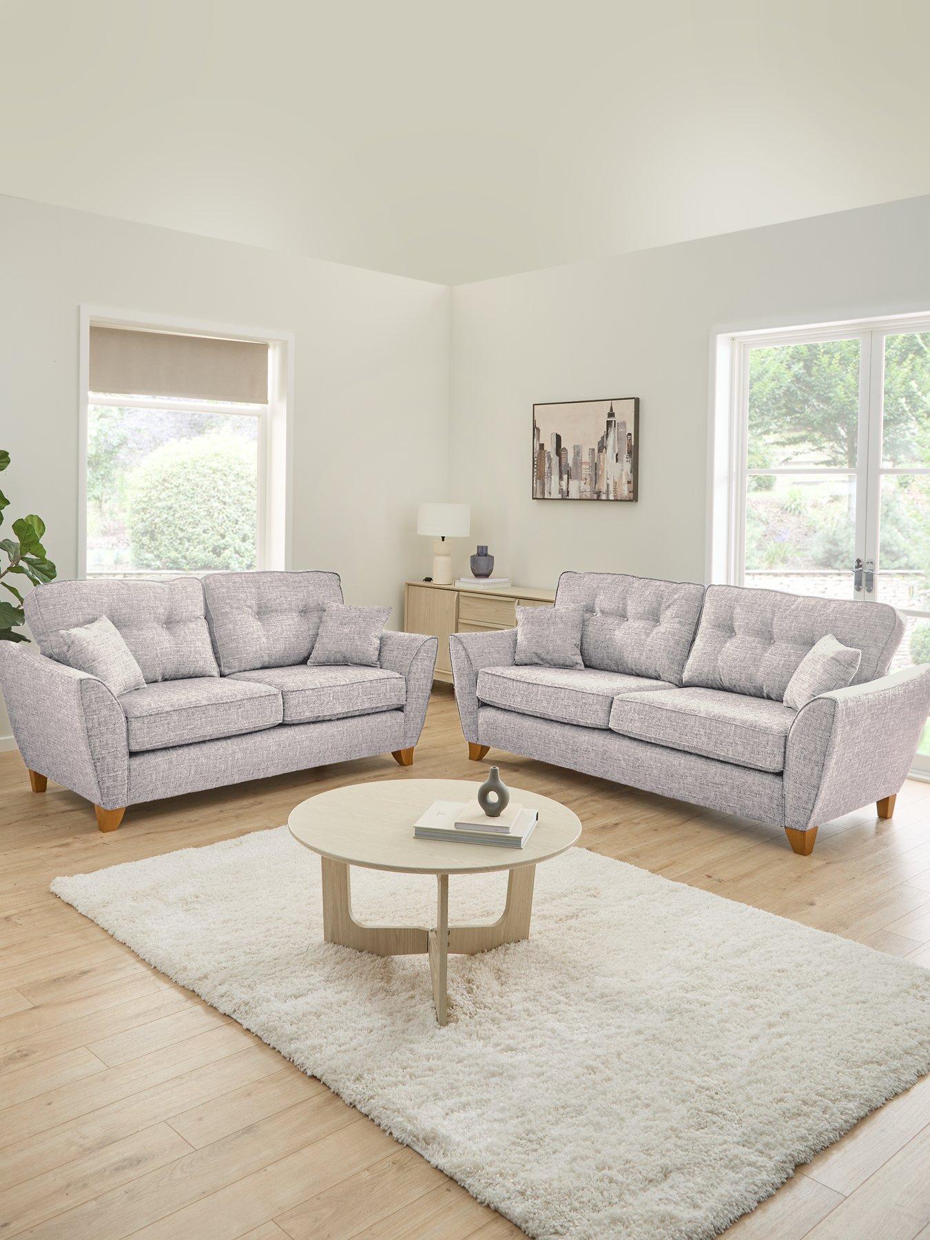 Image 1 of 6 of Very Home Halstow Fabric 3 Seater + 2 Seater Sofa Set (Buy &amp; SAVE!) - Silver -&nbsp;Made to order in the UK
