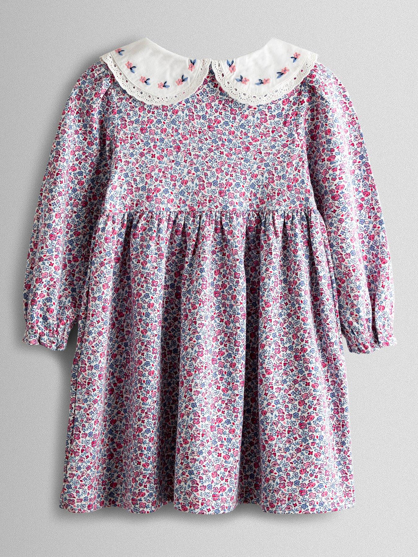 back image of jojo-maman-bebe-toddler-girls-floral-button-front-peter-pan-dress-dark-red