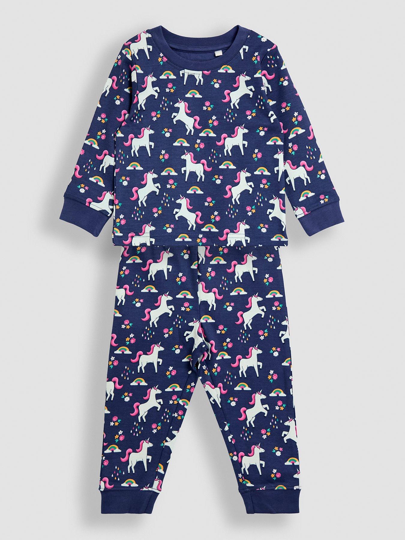 JoJo Maman Bebe Toddler Girls Glow In The Dark Unicorn Print Jersey Pyjamas - Purple