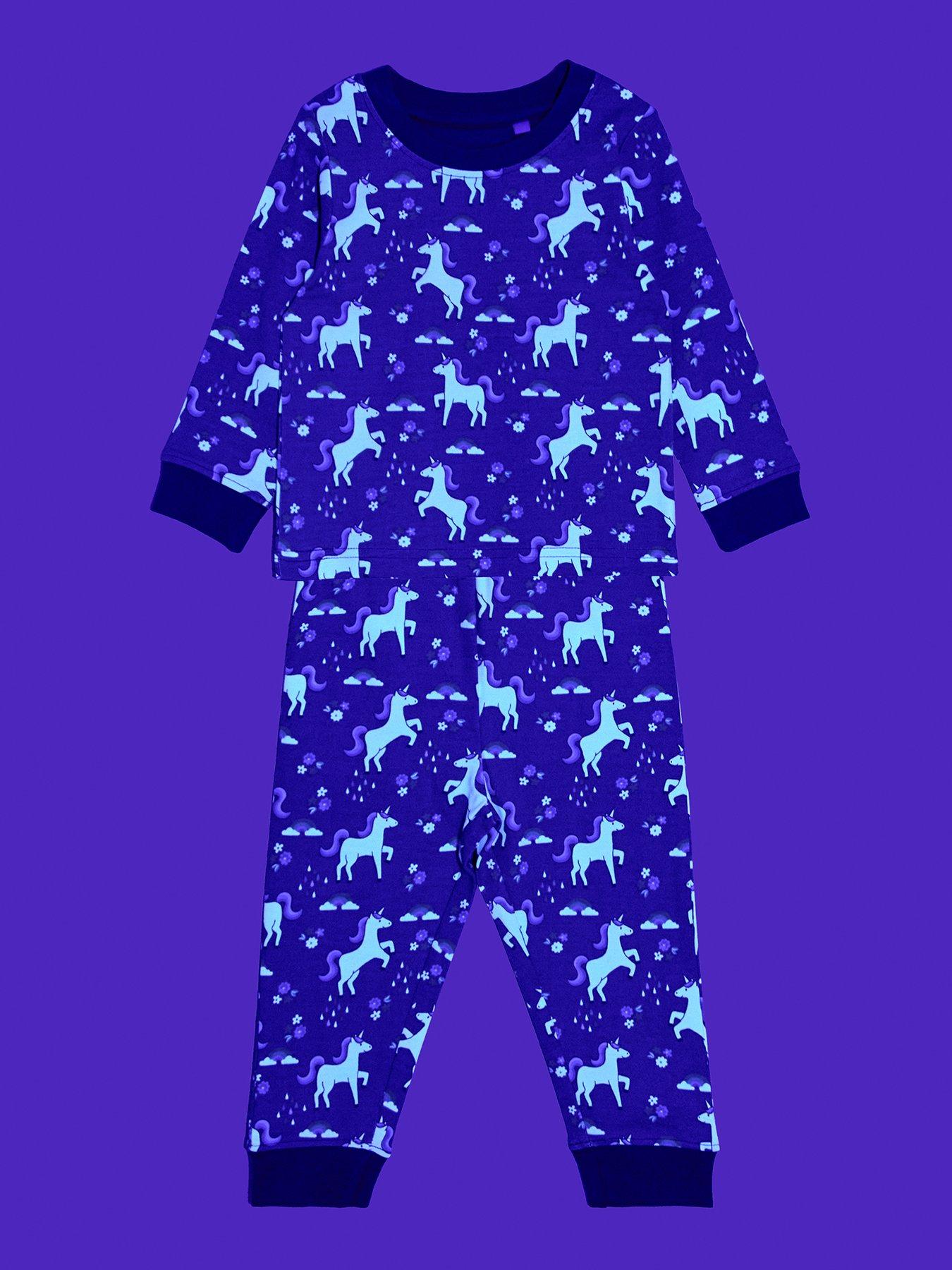 Image 2 of 6 of JoJo Maman Bebe Toddler Girls Glow In The Dark Unicorn Print Jersey Pyjamas - Purple